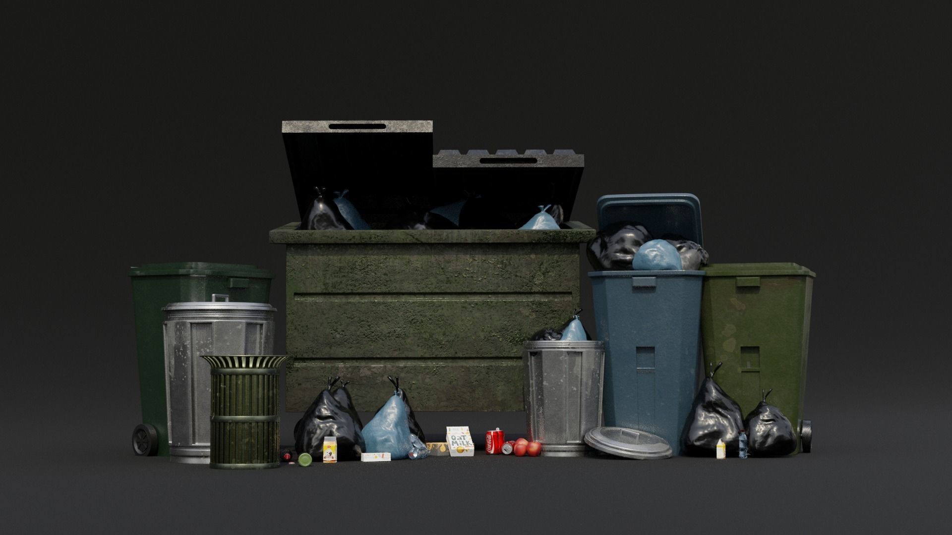 Urban Trash set Low-poly 3D model_4