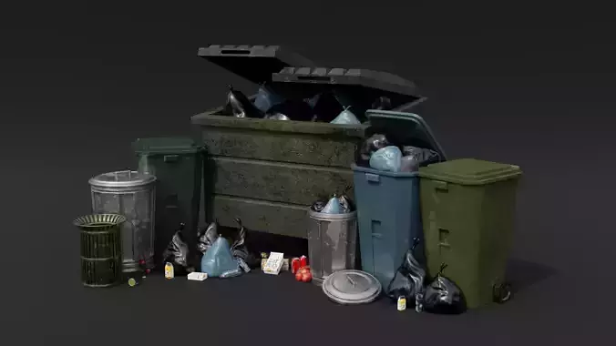 Urban Trash set Low-poly 3D model
