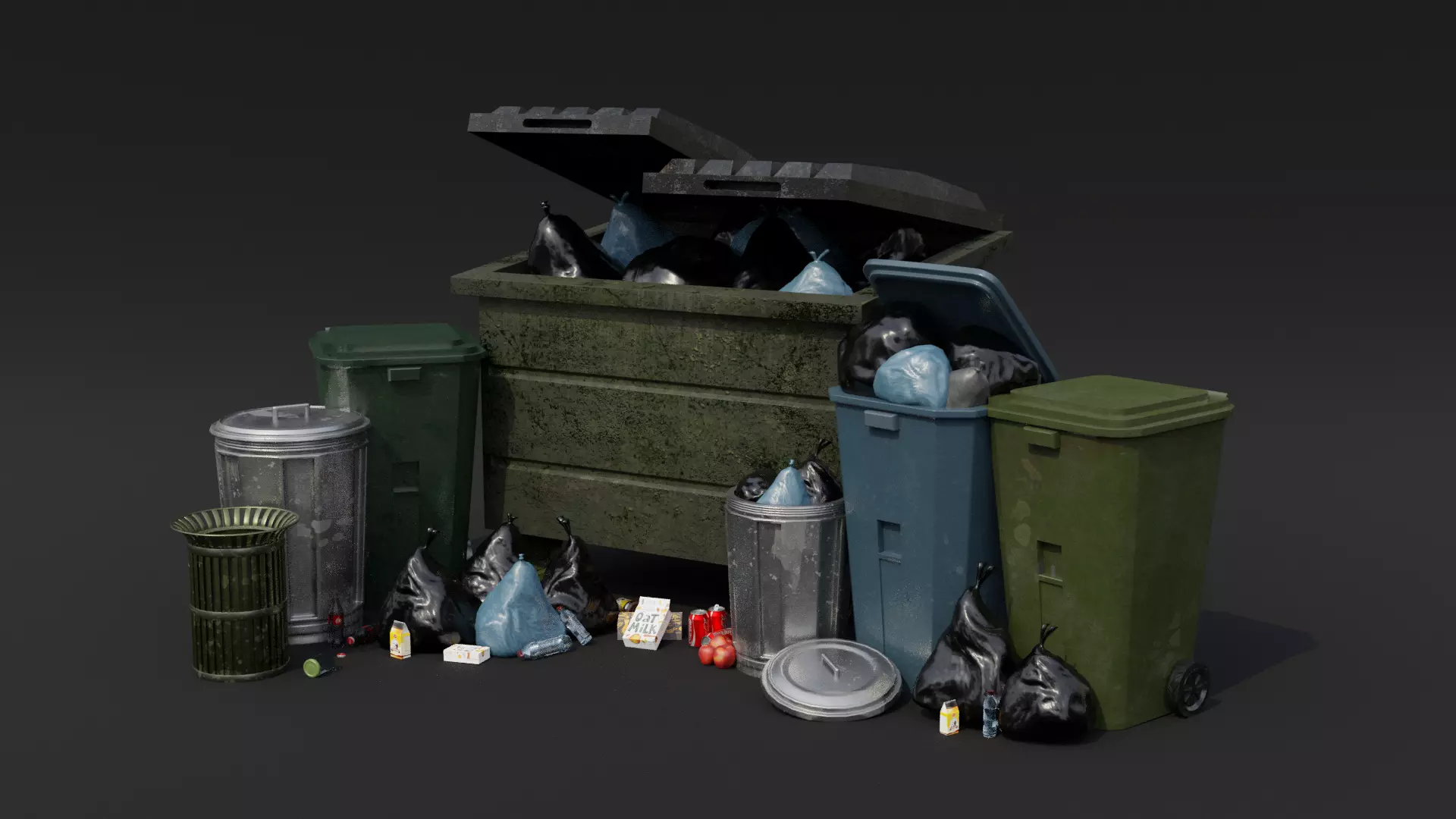 Urban Trash set Low-poly 3D model_0