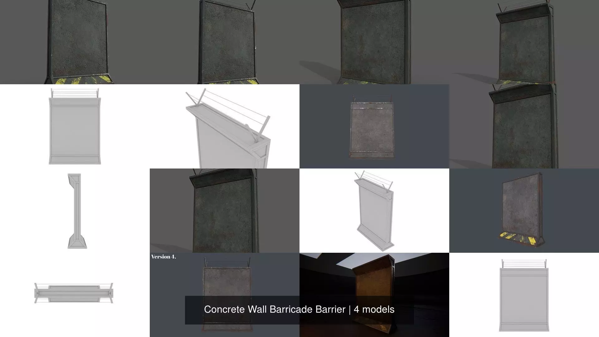 Concrete Wall Barricade Barrier 3D Model Collection_11