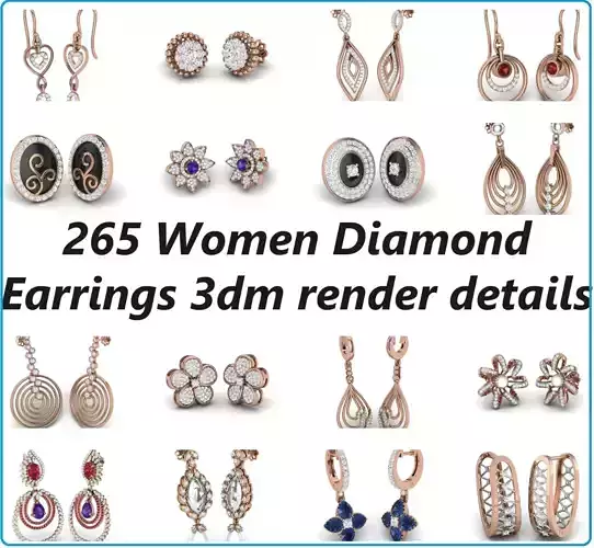265 Women diamond earrings 3dm render details 3D Model Collection