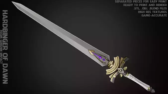 Genshin Impact Hardbinger of Dawn Sword for Cosplay 3D print model