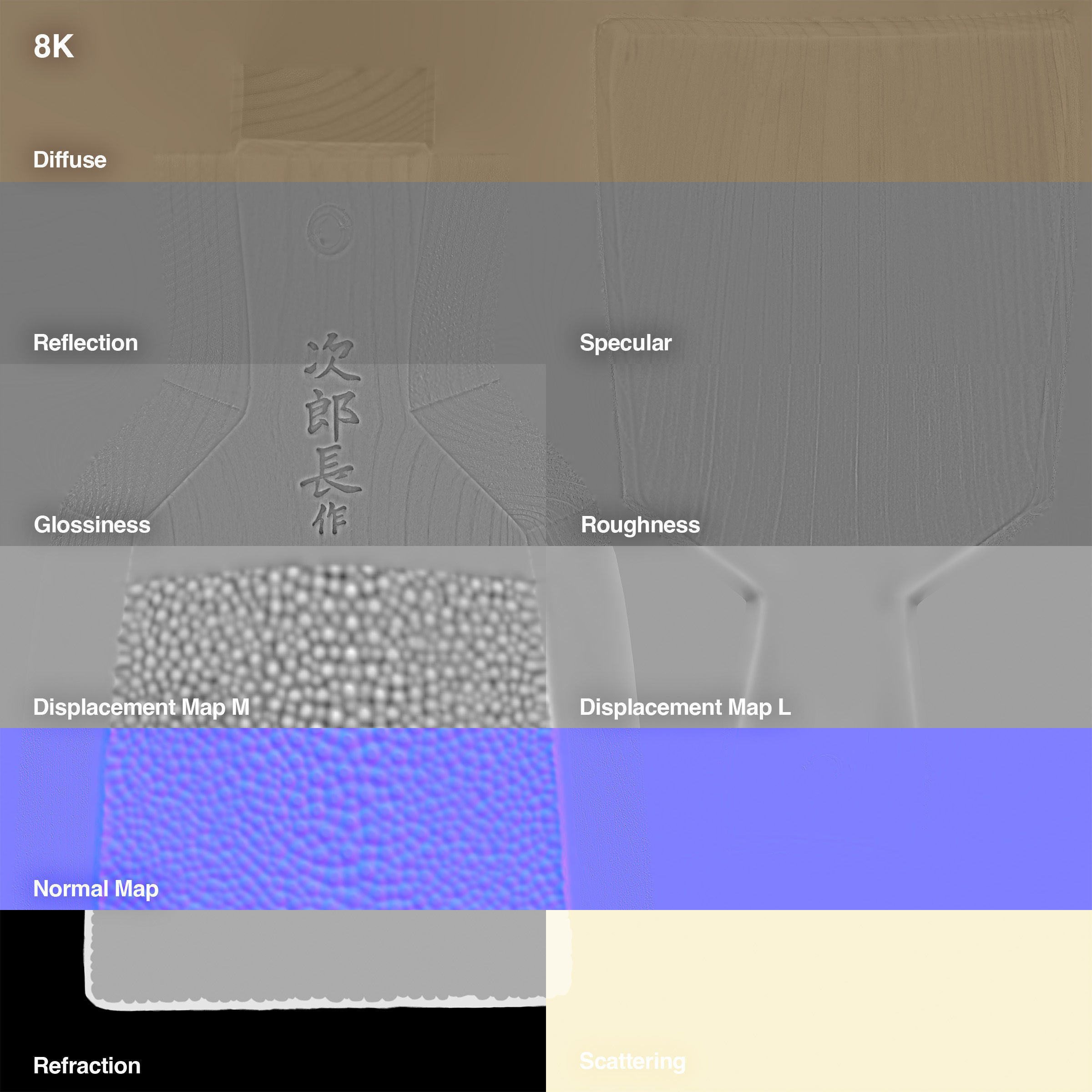 Sharkskin Wasabi Grater Set - Japanese horseradish Low-poly 3D model_29