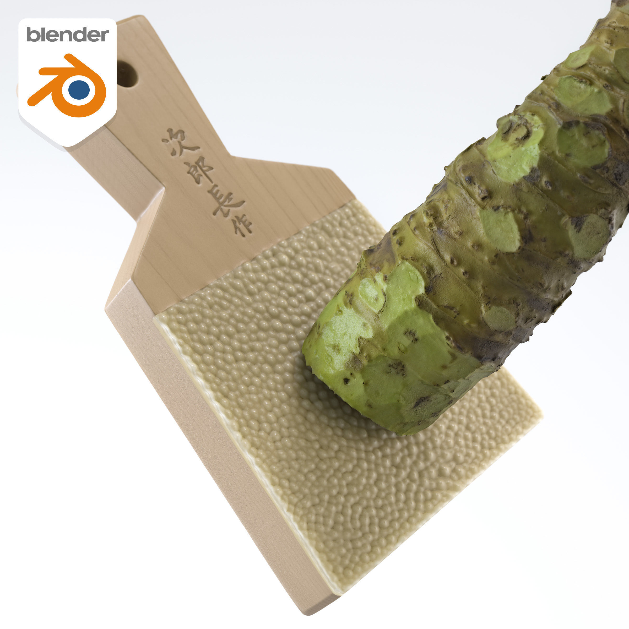 Sharkskin Wasabi Grater Set - Japanese horseradish Low-poly 3D model_28