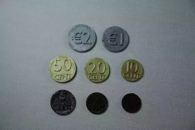 Set of Euro coins Free 3D print model