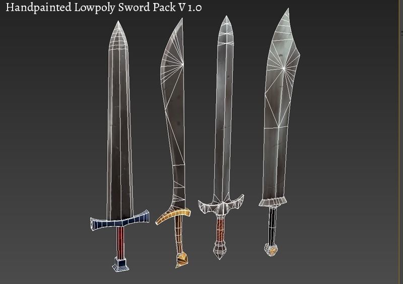 Hand Painted Medieval Fantasy Sword Pack 01 Low-poly 3D model_2
