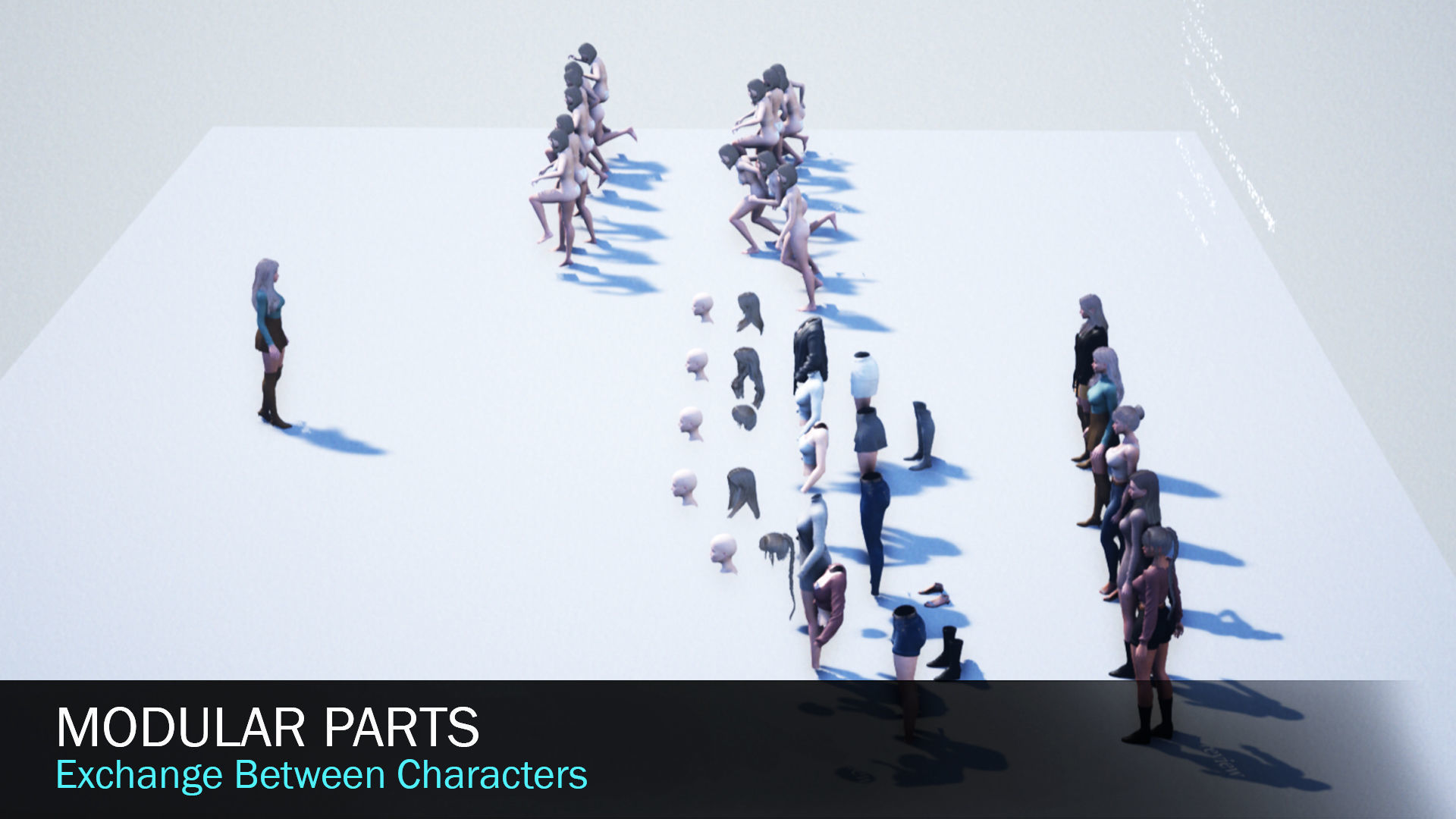 F2 Modern Girls Bundle - Modular Game Ready Characters - Low-poly 3D model_14