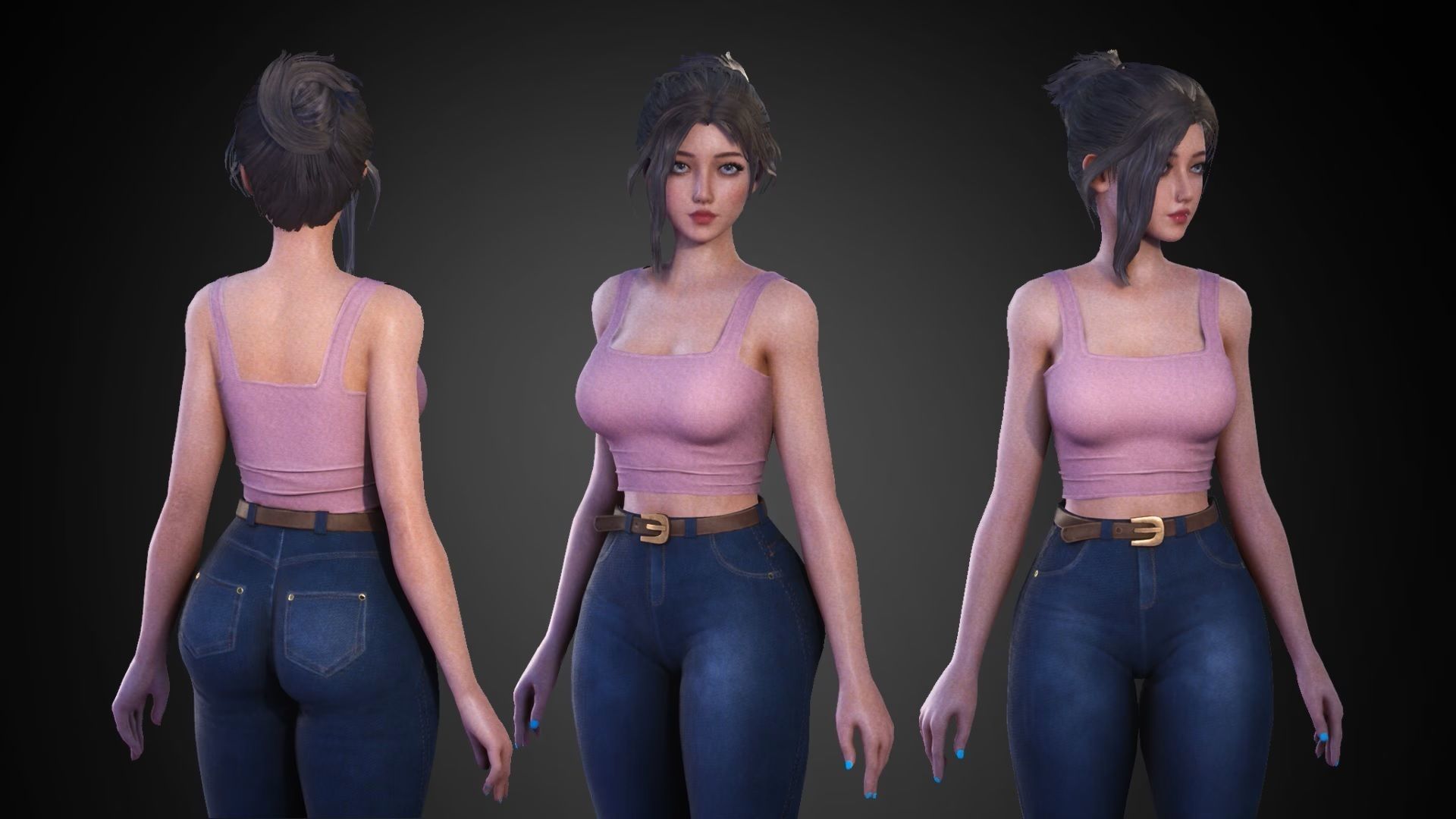 F2 Modern Girls Bundle - Modular Game Ready Characters - Low-poly 3D model_12