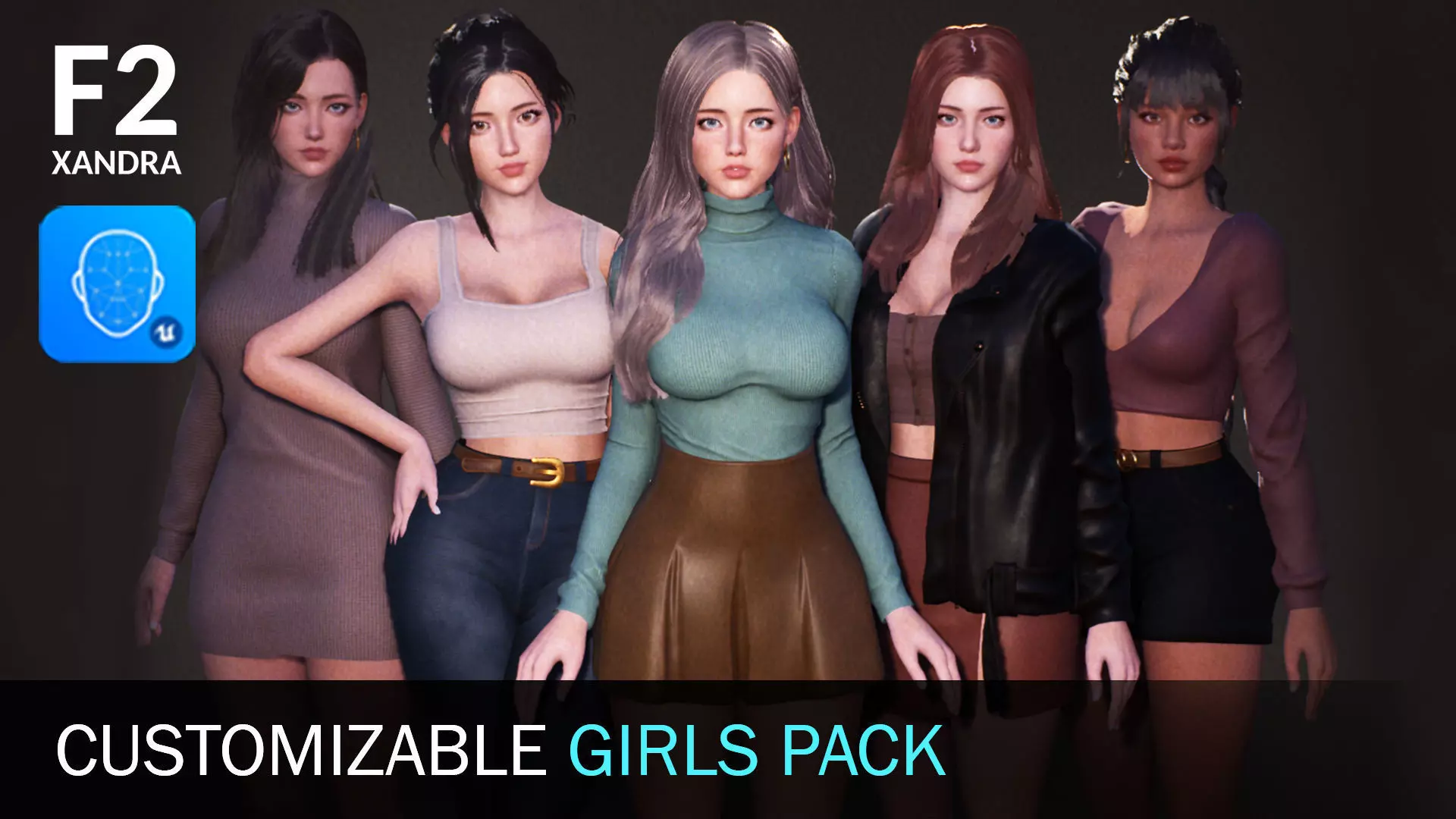 F2 Modern Girls Bundle - Modular Game Ready Characters - Low-poly 3D model_0