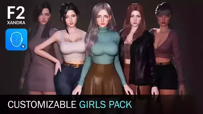 F2 Modern Girls Bundle - Modular Game Ready Characters - Low-poly 3D model