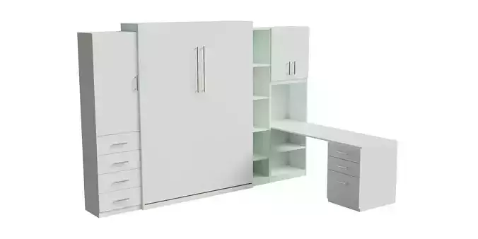 White Desk Cabinet Wall Bed Closed