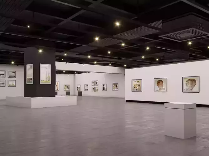 low poly gallery hall 02 Low-poly 3D model