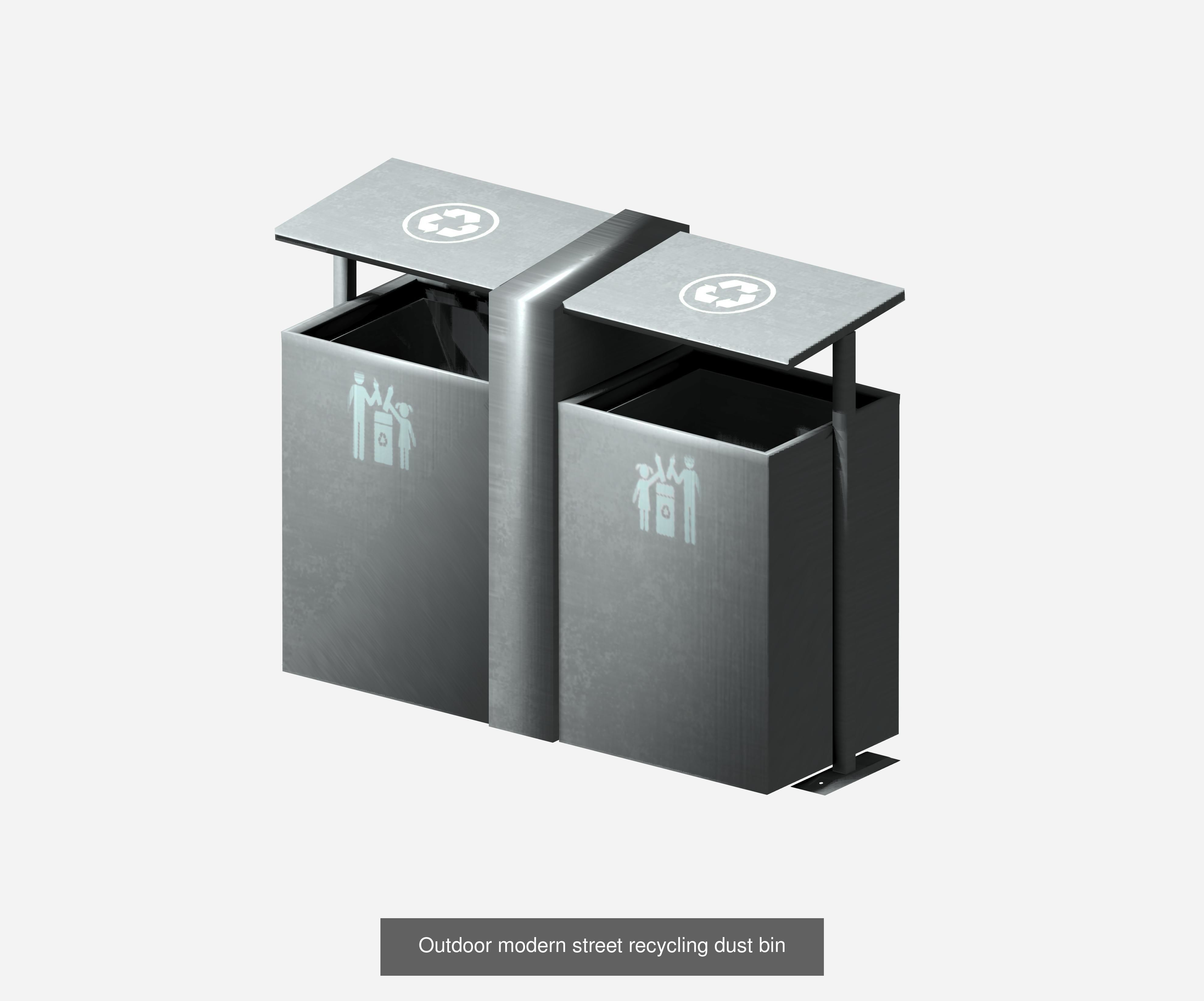 30 pieces metal trashcan garbage recycling wastebin 3D Model Collection_31