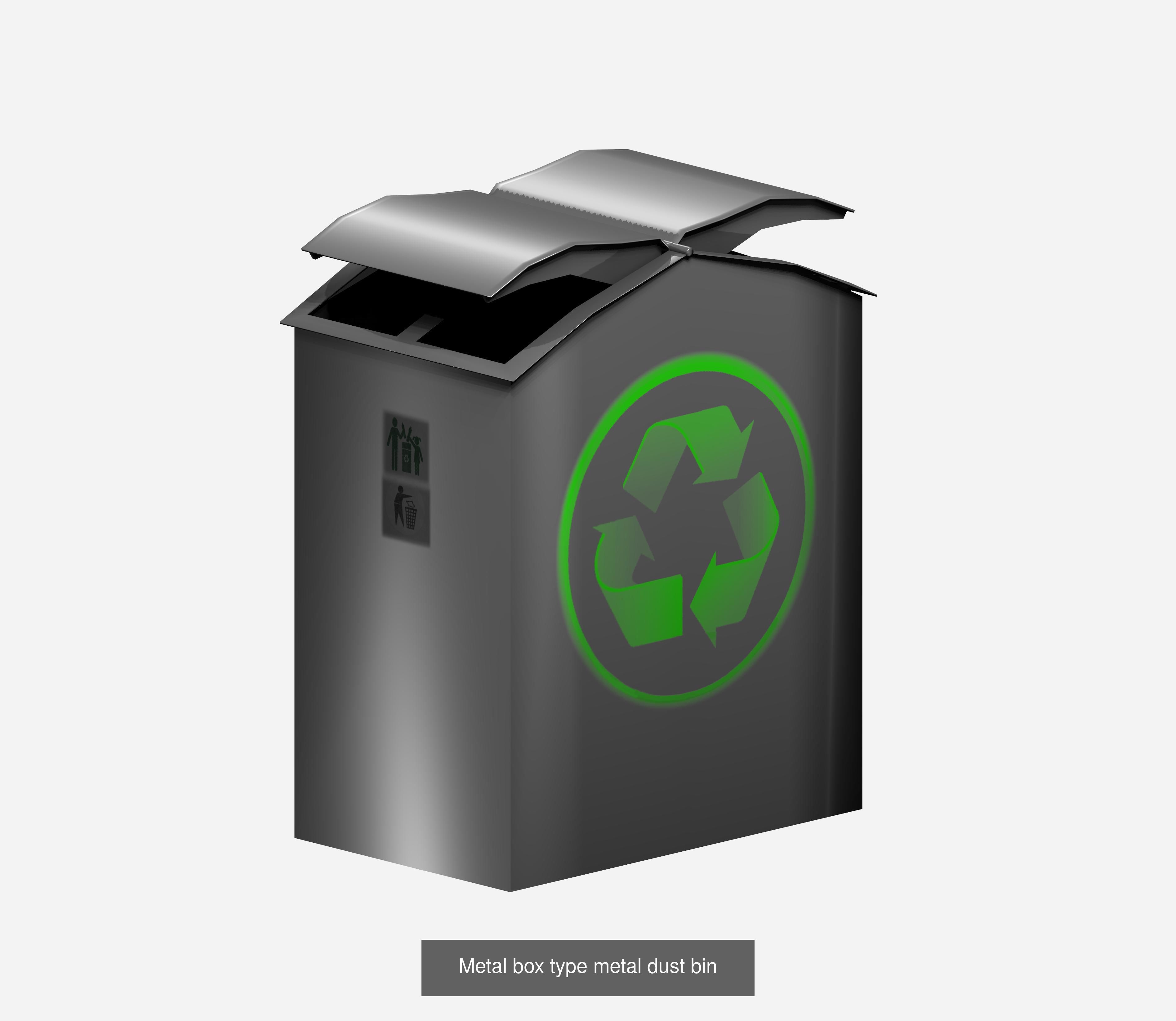 30 pieces metal trashcan garbage recycling wastebin 3D Model Collection_8