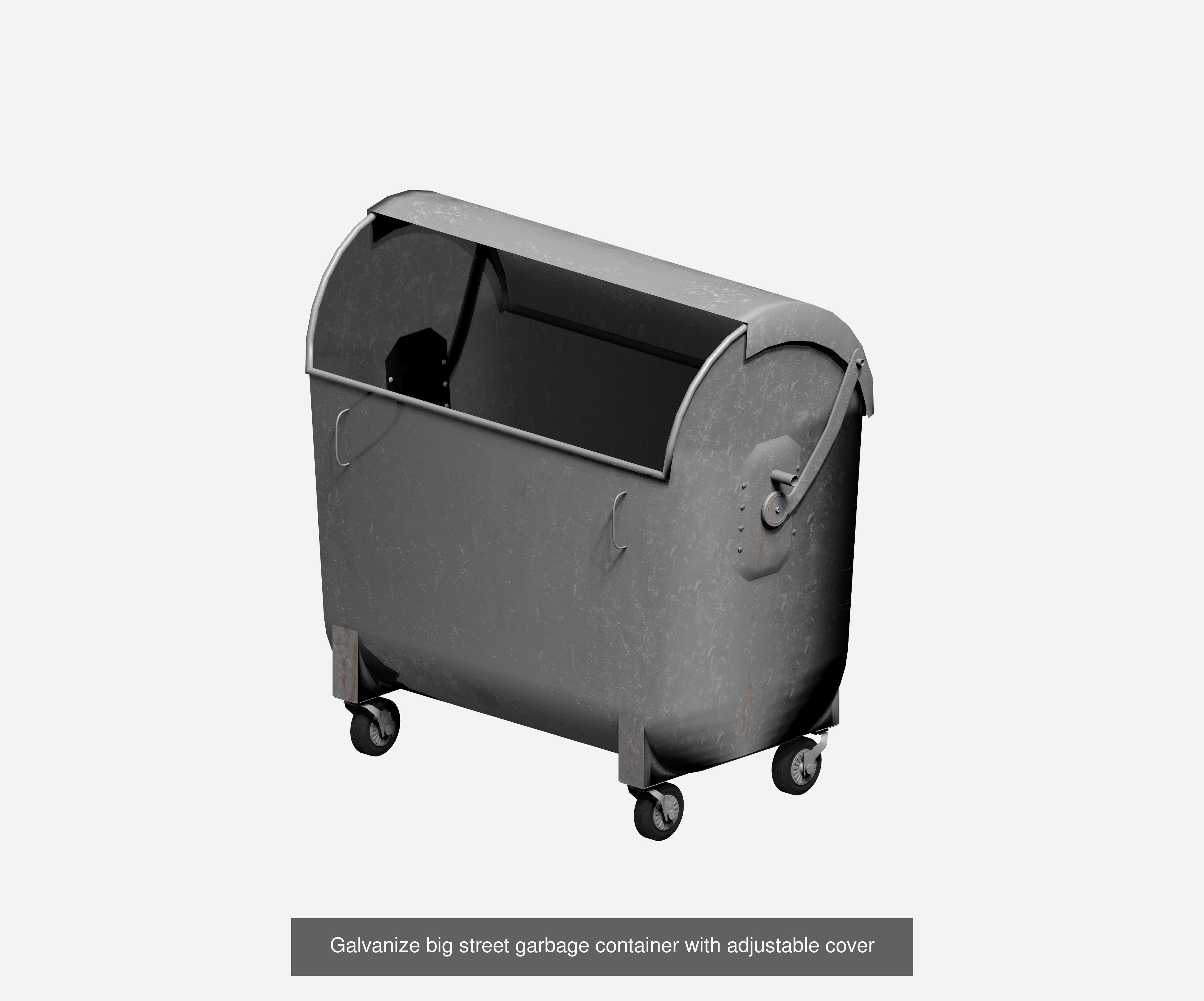 30 pieces metal trashcan garbage recycling wastebin 3D Model Collection_25