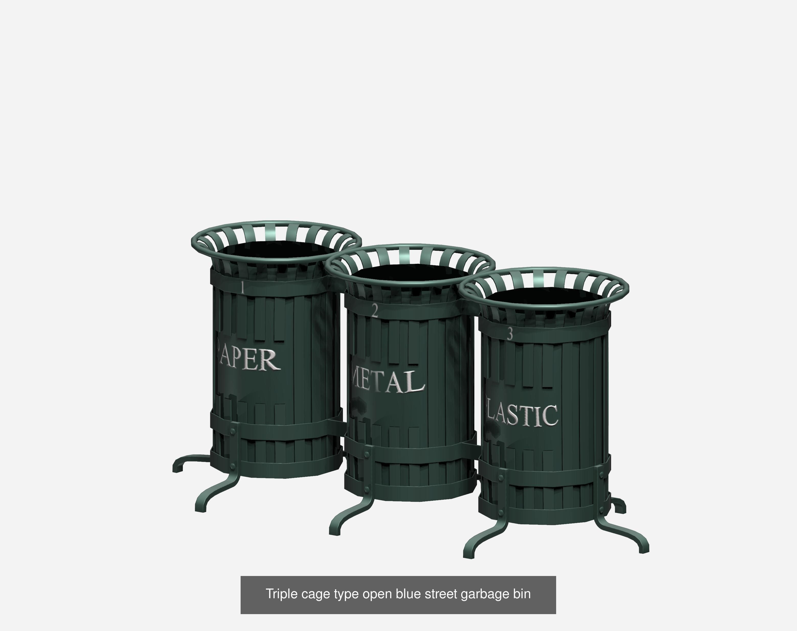 30 pieces metal trashcan garbage recycling wastebin 3D Model Collection_23