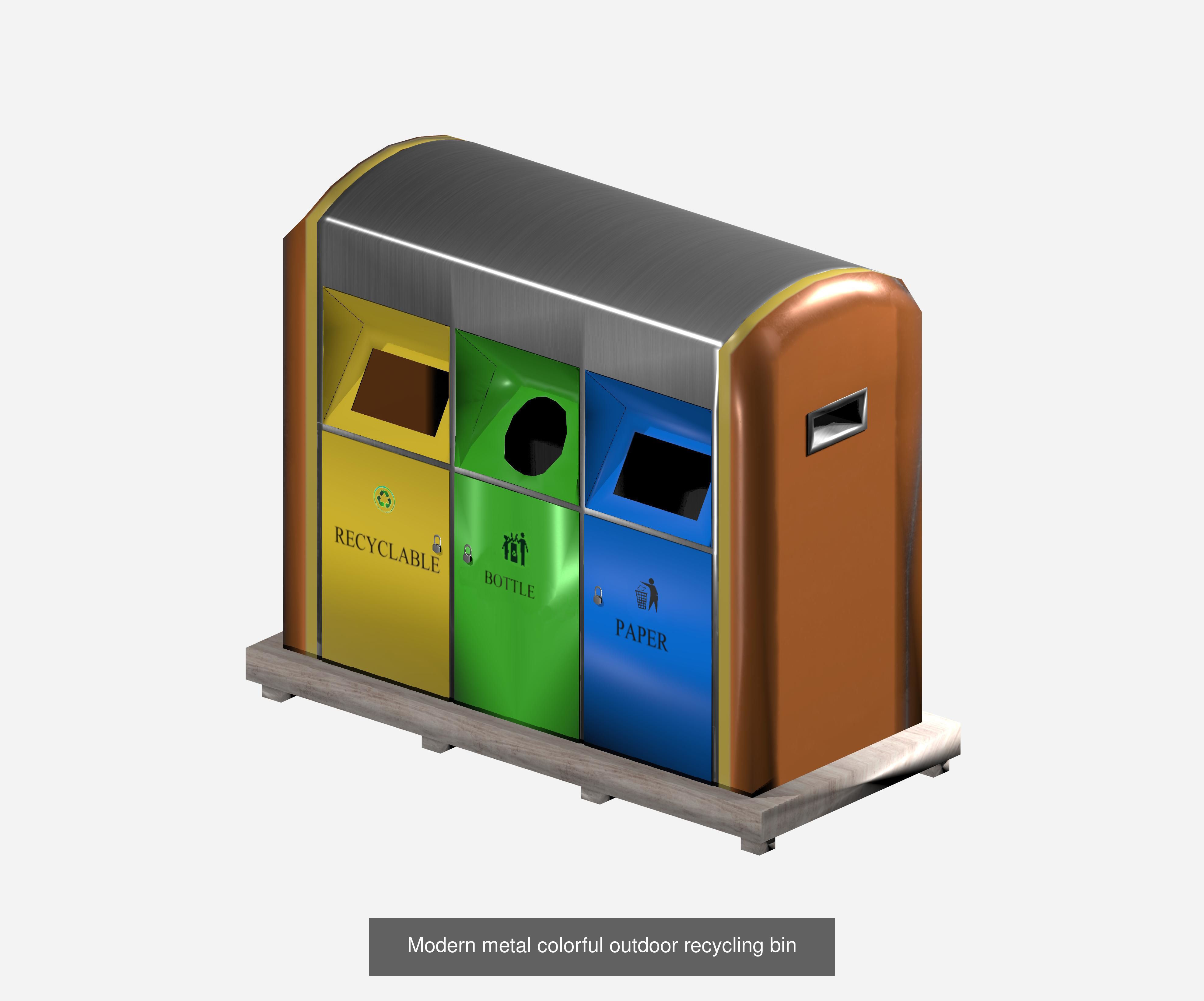 30 pieces metal trashcan garbage recycling wastebin 3D Model Collection_27