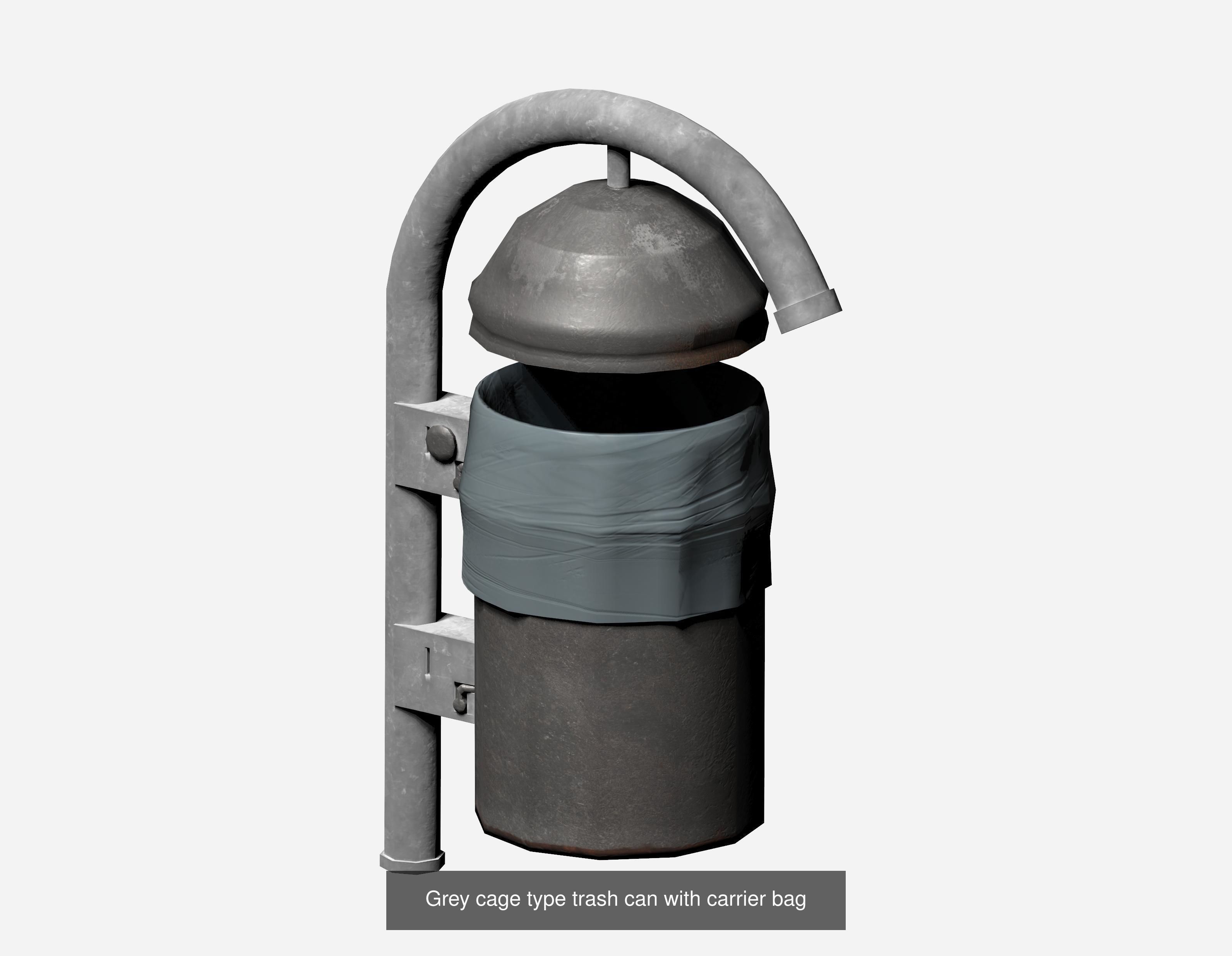 30 pieces metal trashcan garbage recycling wastebin 3D Model Collection_9