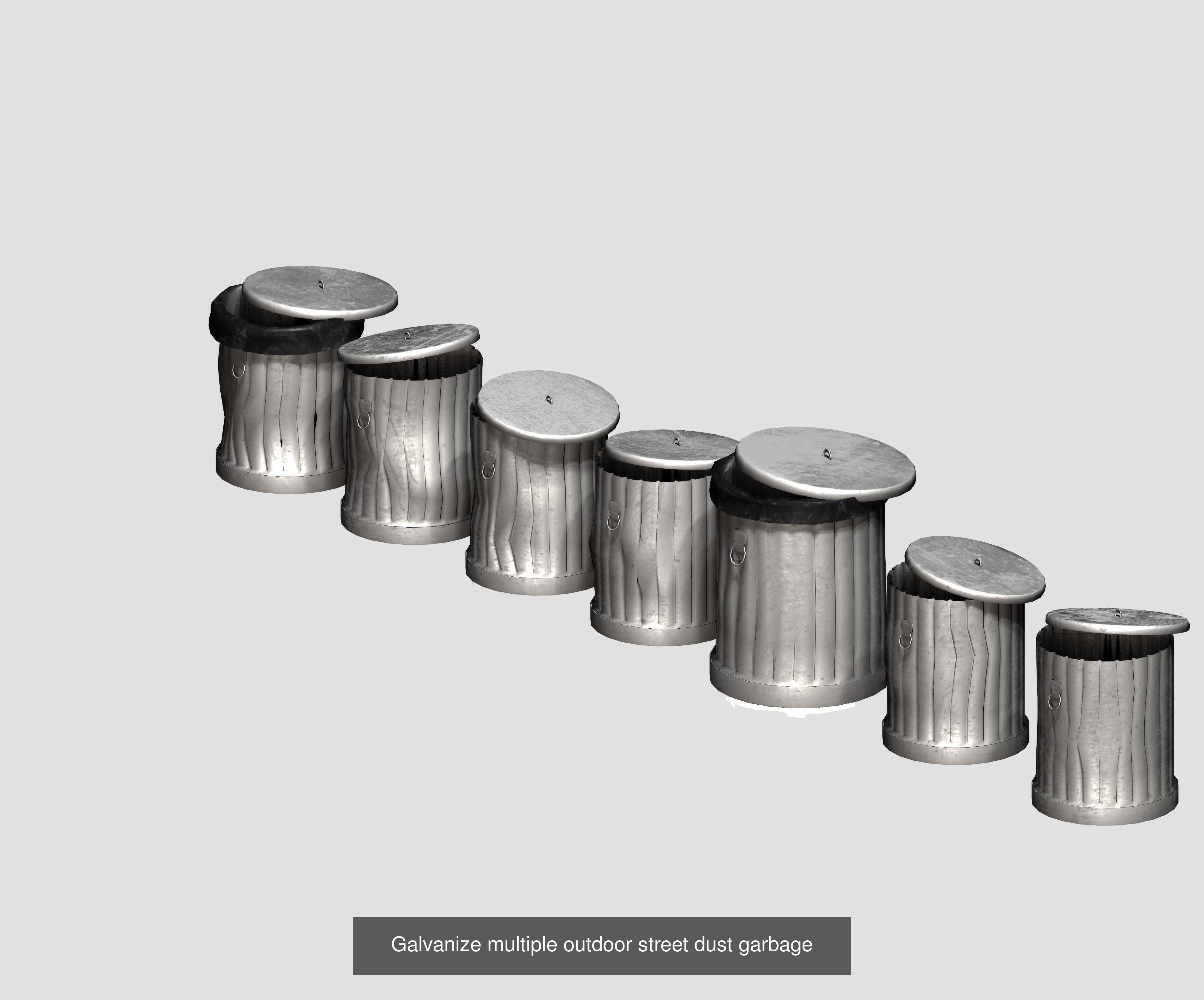 30 pieces metal trashcan garbage recycling wastebin 3D Model Collection_32