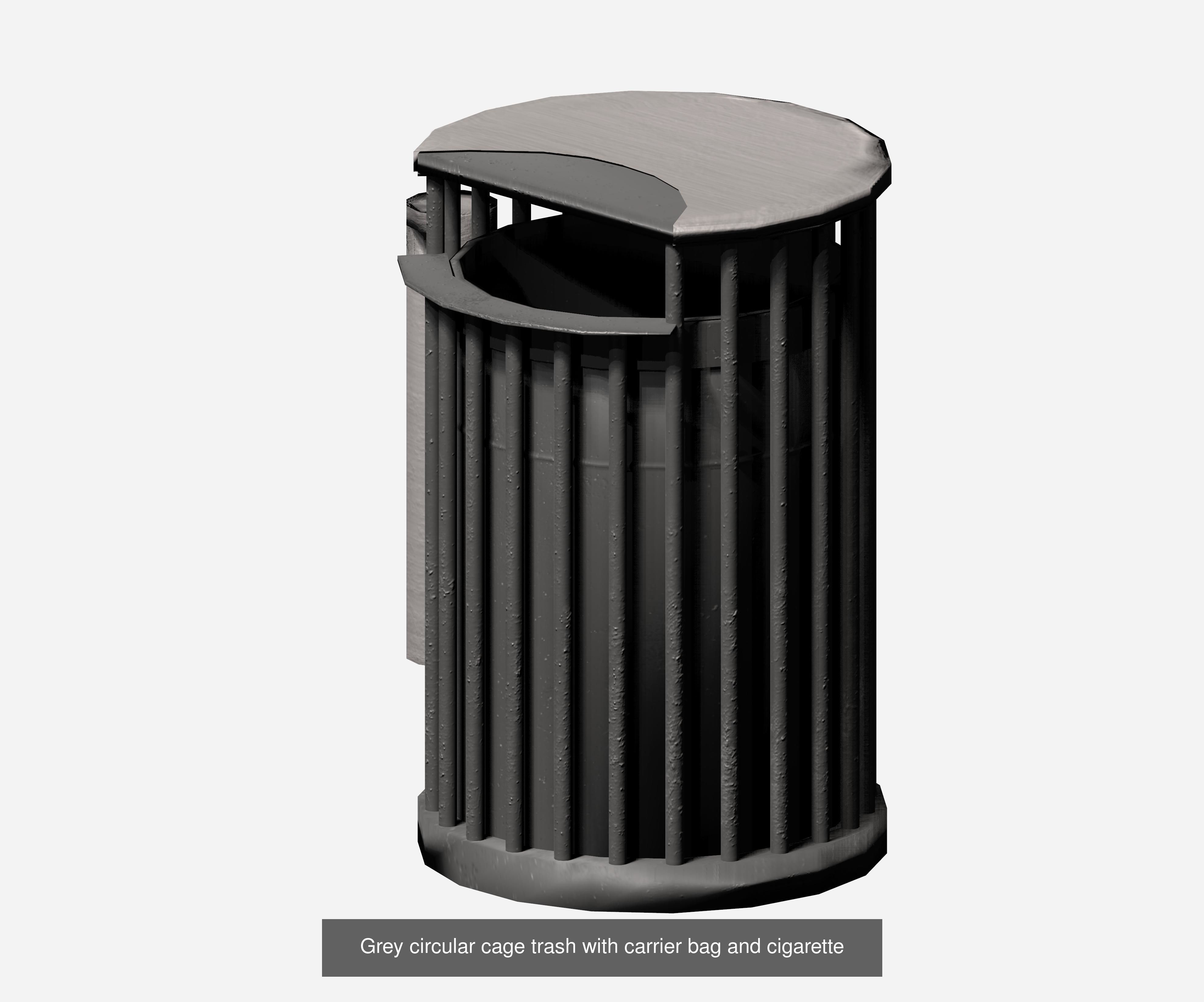 30 pieces metal trashcan garbage recycling wastebin 3D Model Collection_13