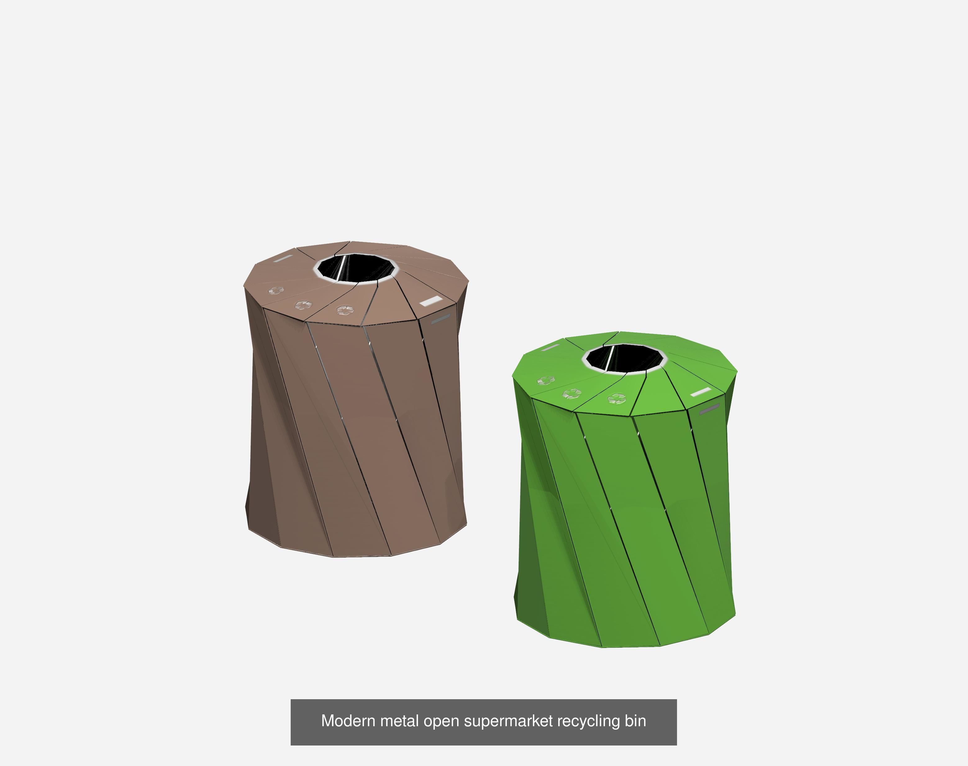 30 pieces metal trashcan garbage recycling wastebin 3D Model Collection_22