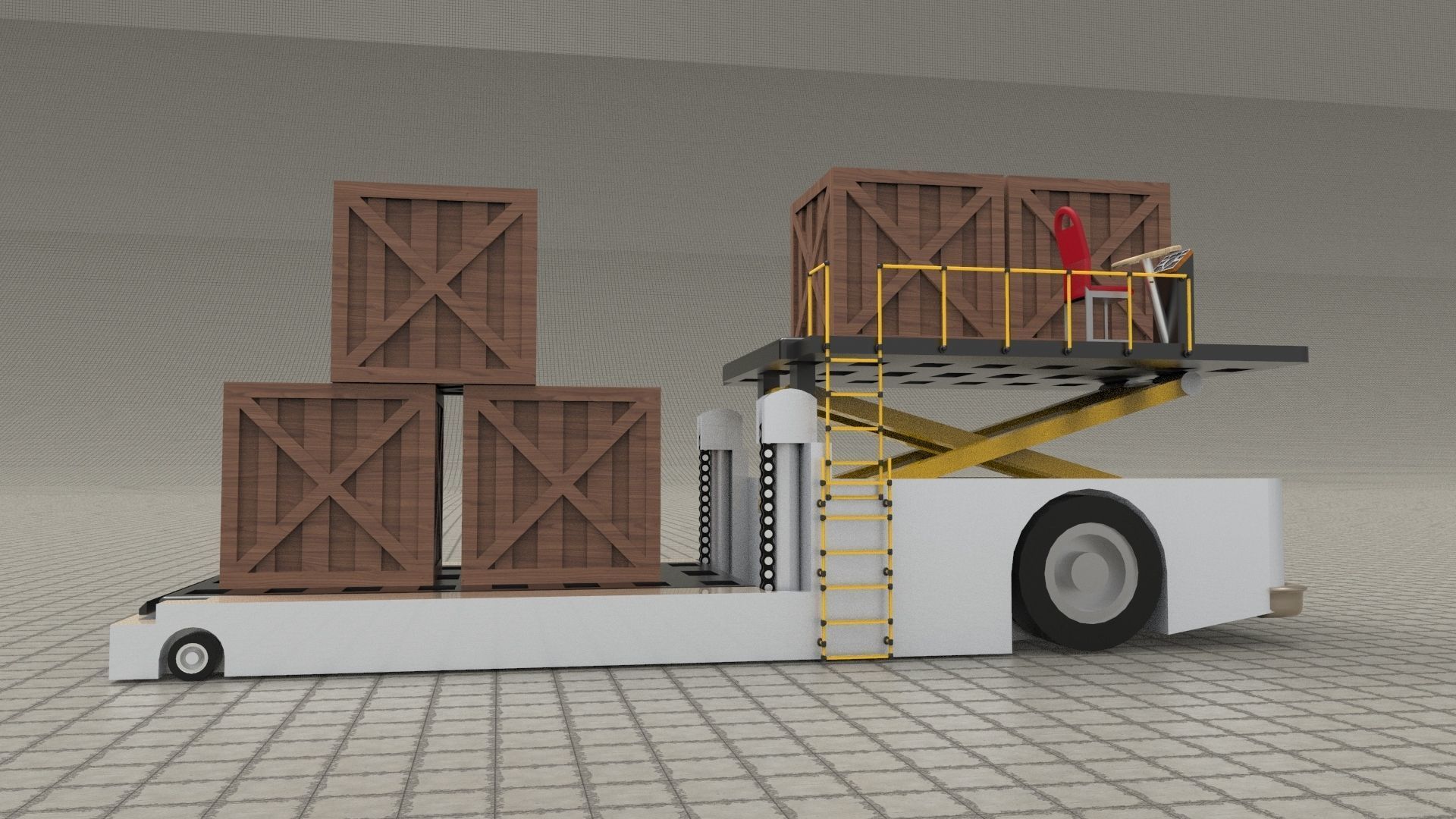 Airport Cargo and Loader Transporter 3D model_3