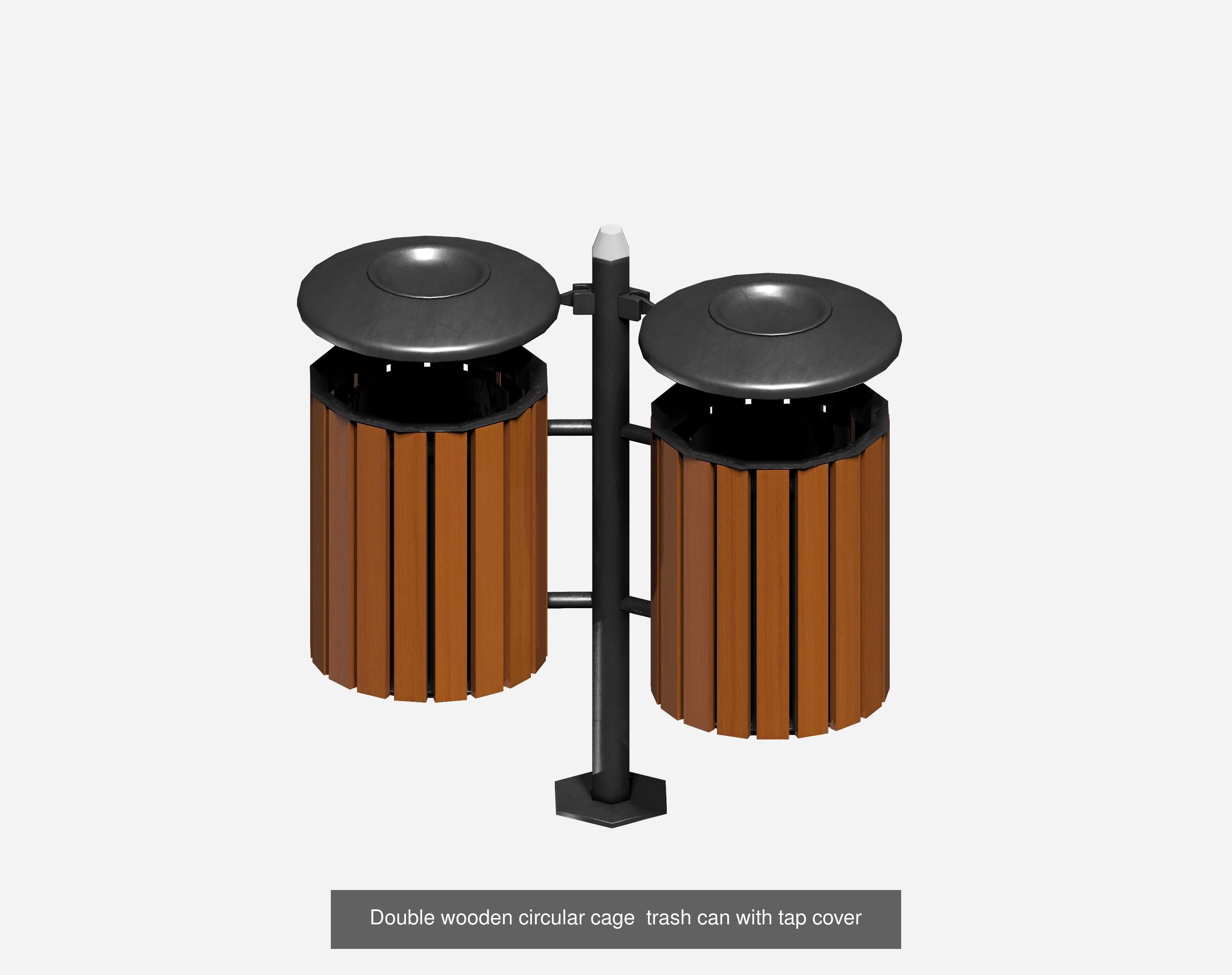 13 pieces wooden trashcan garbage wastebin set 3D Model Collection_12