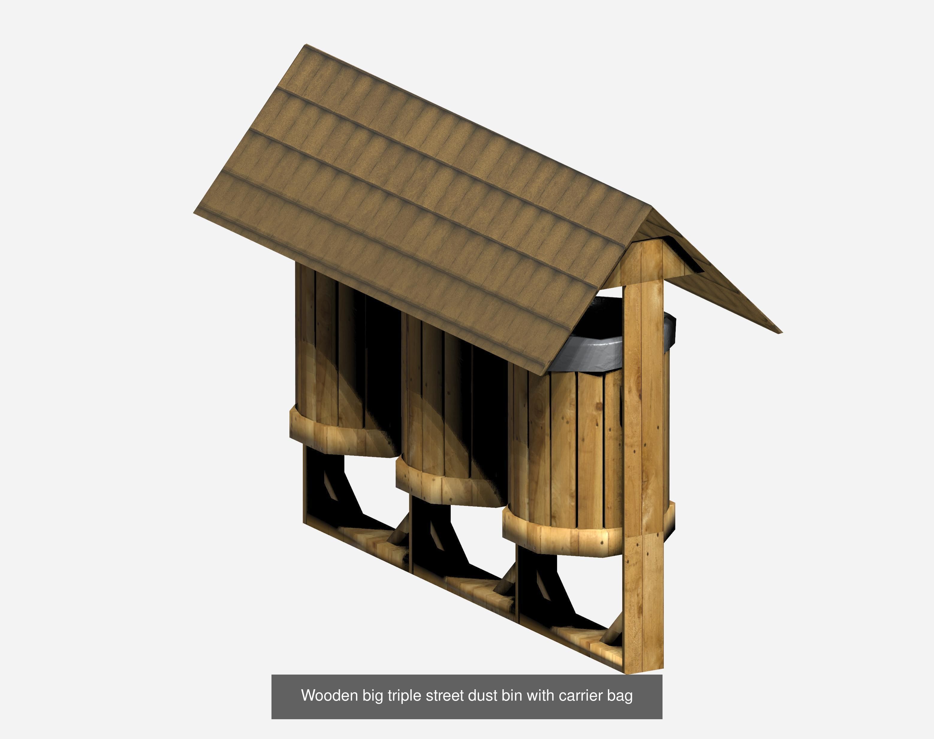 13 pieces wooden trashcan garbage wastebin set 3D Model Collection_13