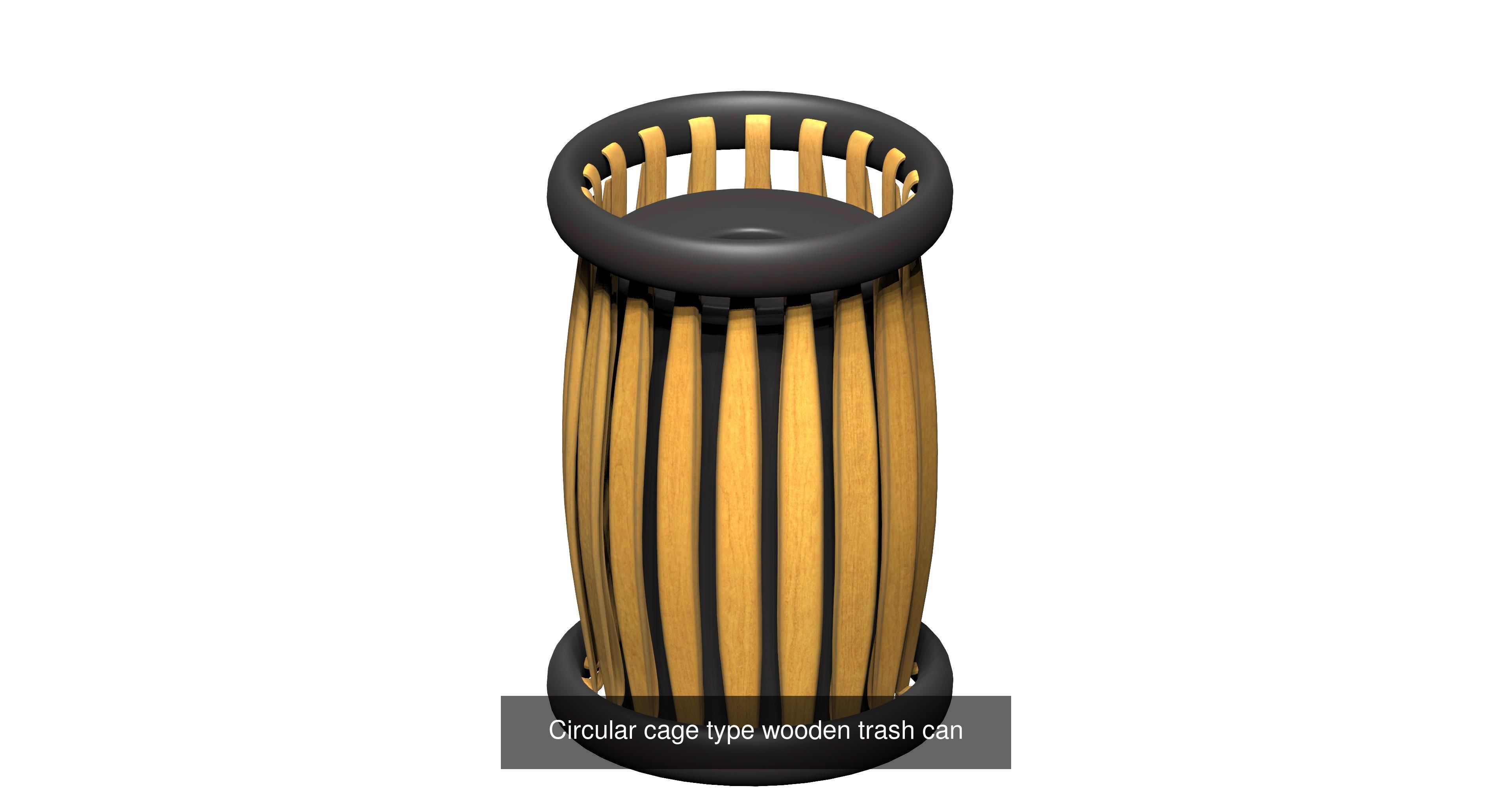 13 pieces wooden trashcan garbage wastebin set 3D Model Collection_1