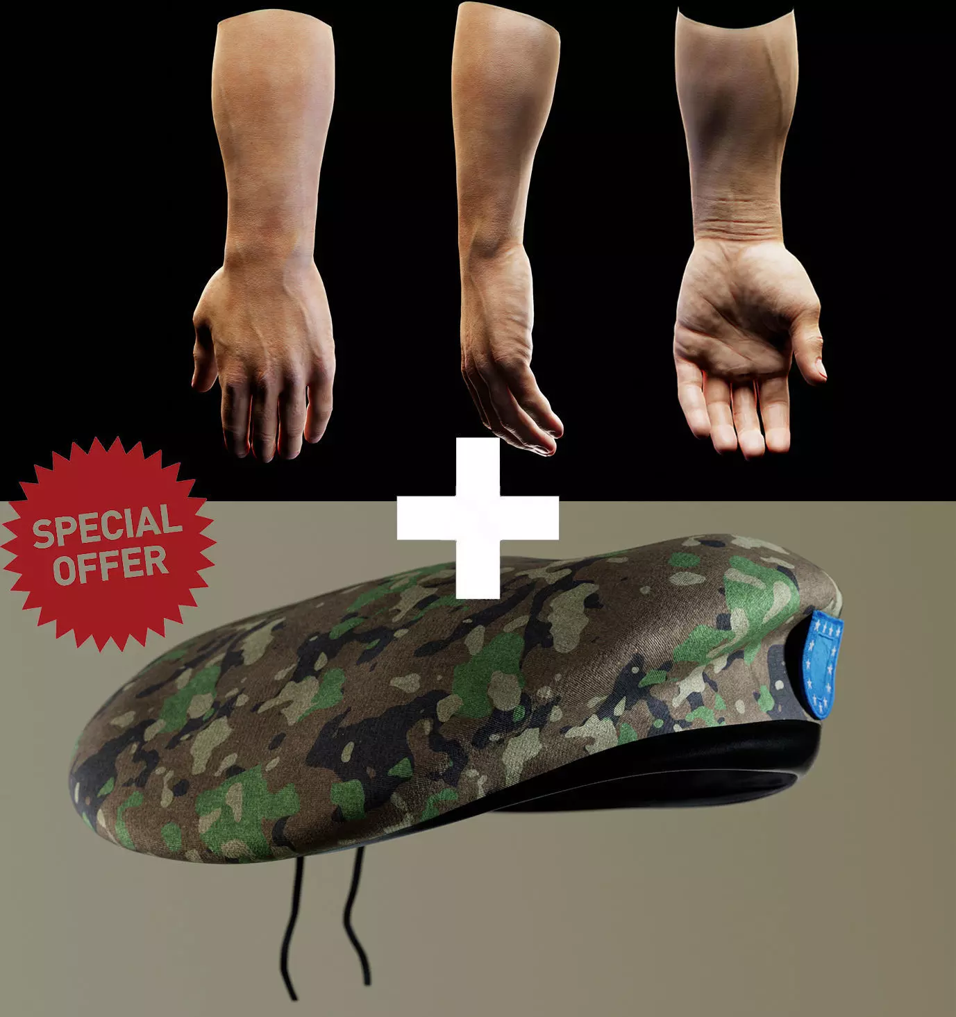 Male Hand And Beret Collection Low-poly 3D model_0