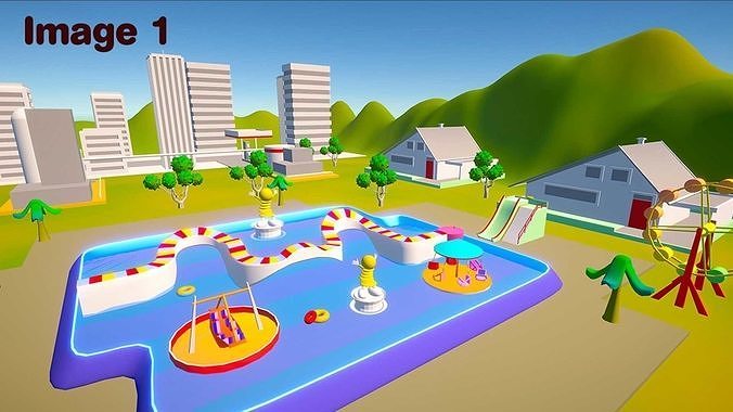 Cartoonish City Water Park - landscape - park 3D model 2