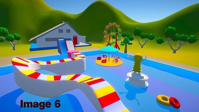 Cartoonish City Water Park - landscape - park 3D model 7
