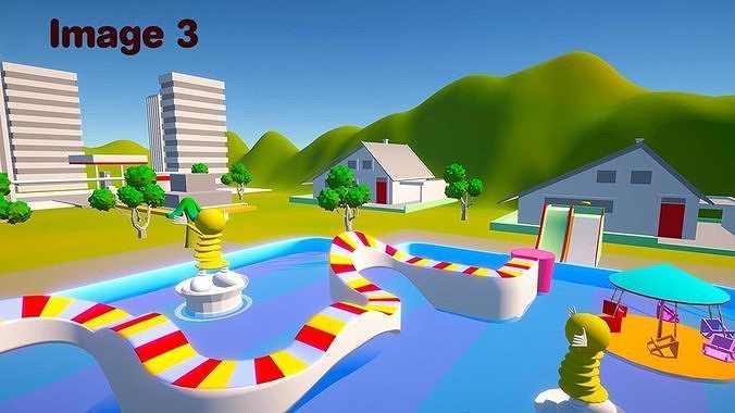 Cartoonish City Water Park - landscape - park 3D model 4