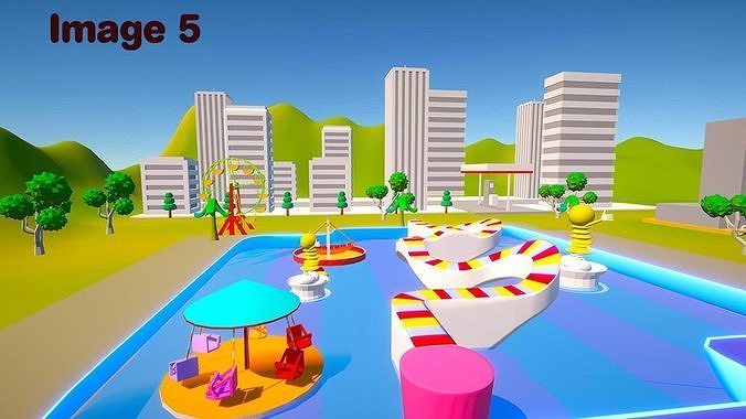 Cartoonish City Water Park - landscape - park 3D model 6