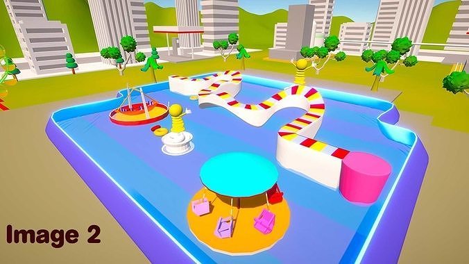 Cartoonish City Water Park - landscape - park 3D model 3
