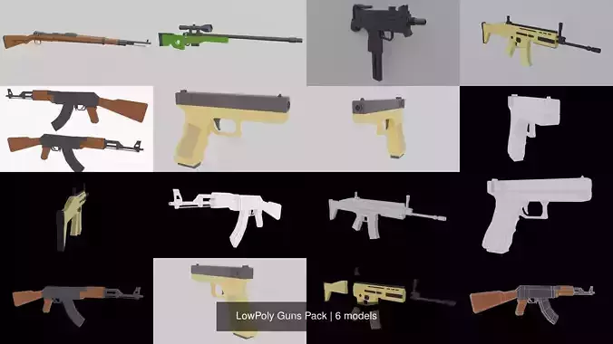 LowPoly Guns Pack 3D Model Collection