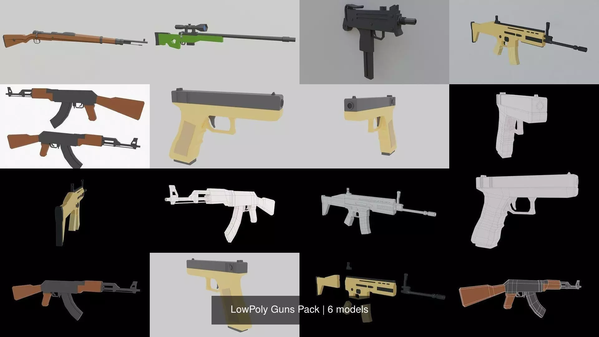 LowPoly Guns Pack 3D Model Collection_0