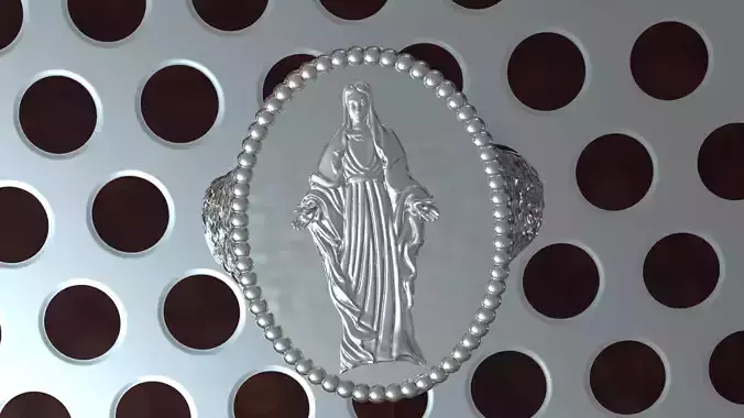 Virgin Mary Religious Ring signet 3D print model