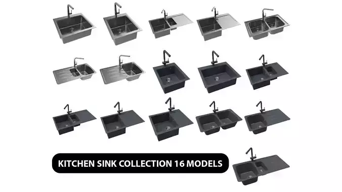 Kitchen sinks stainless steel and onyx 3D Model Collection