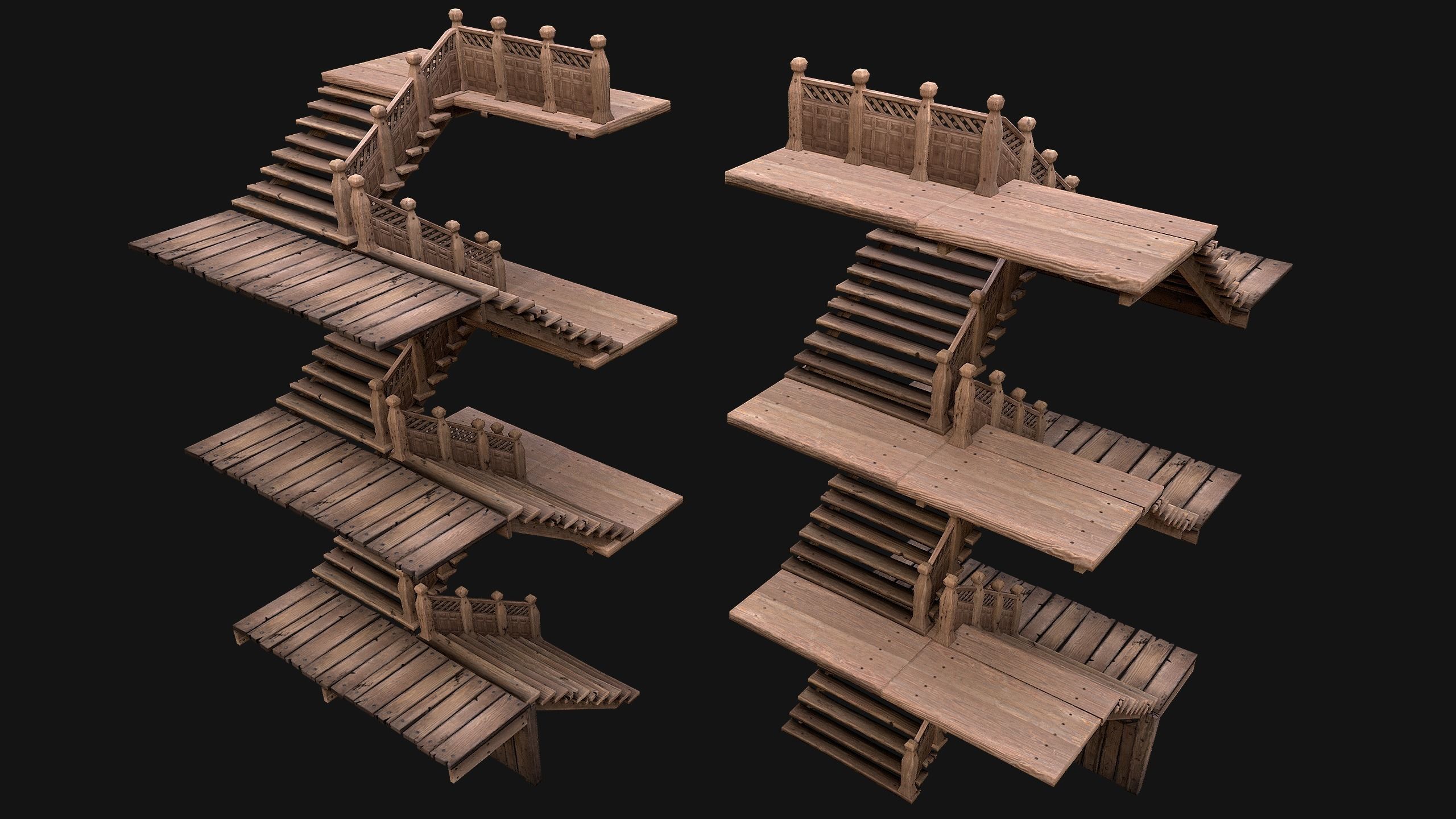 Staircase Flights of stairs Medieval Pack Low-poly 3D model_8