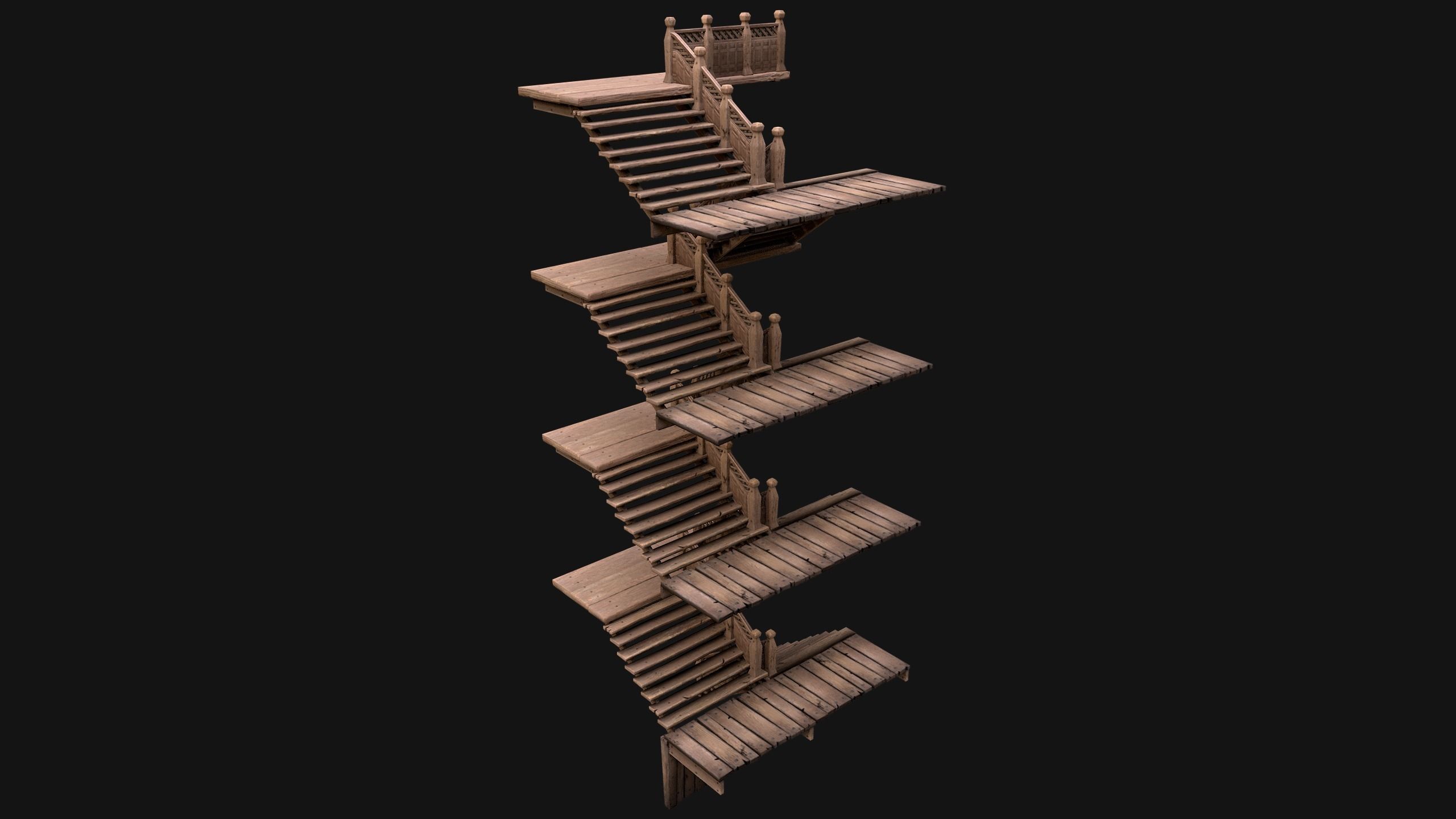 Staircase Flights of stairs Medieval Pack Low-poly 3D model_9