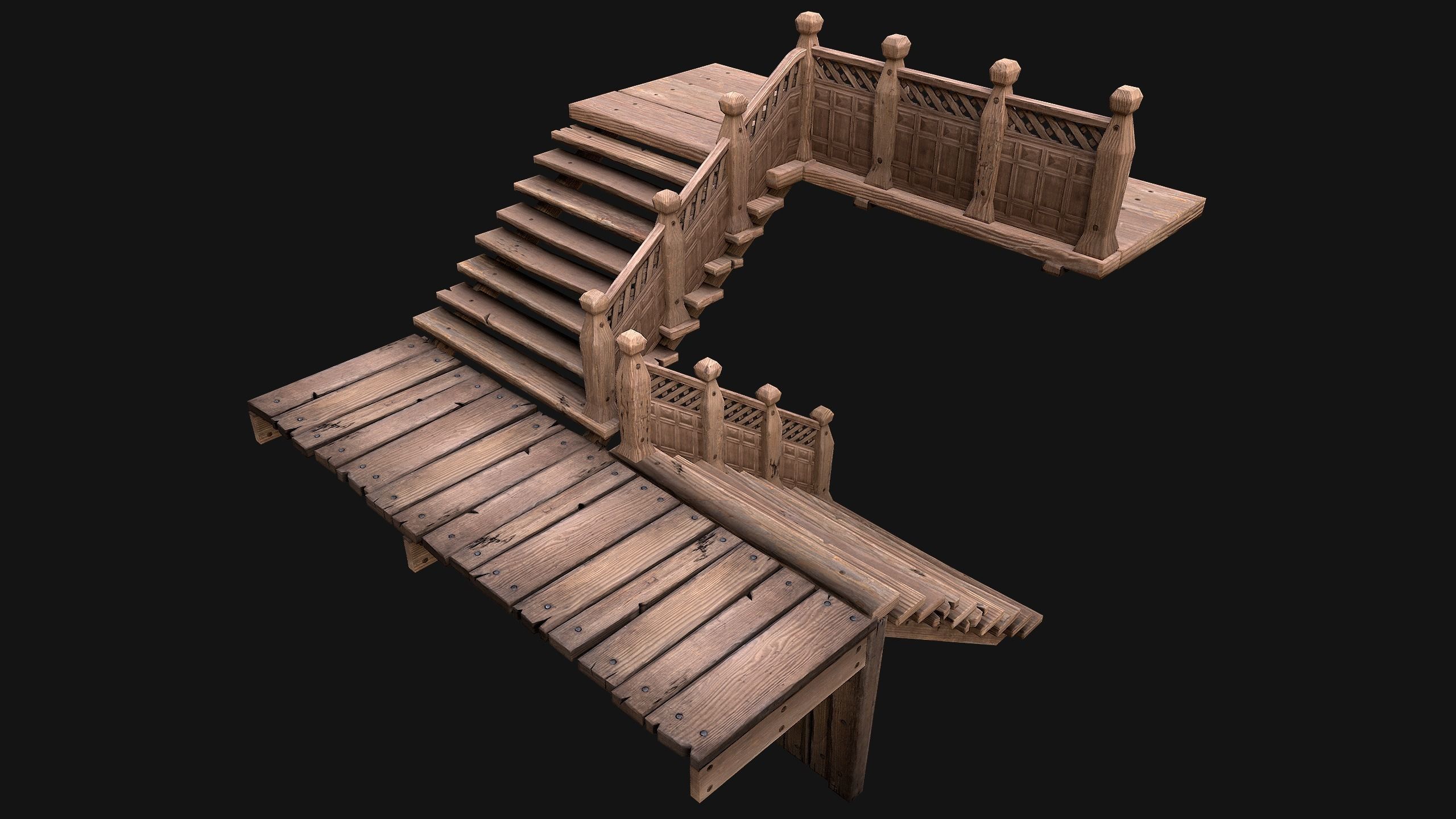 Staircase Flights of stairs Medieval Pack Low-poly 3D model_13