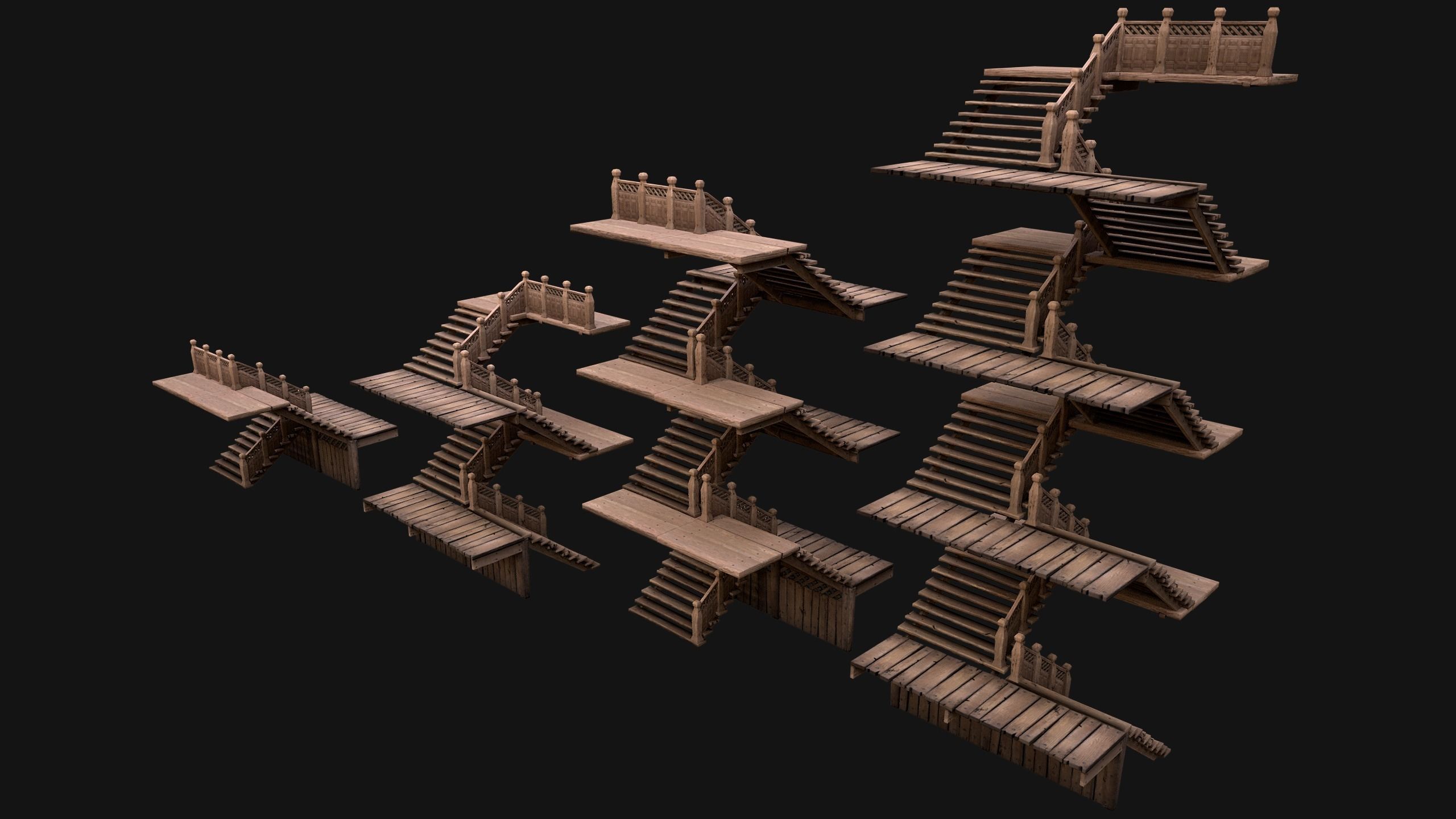 Staircase Flights of stairs Medieval Pack Low-poly 3D model_16