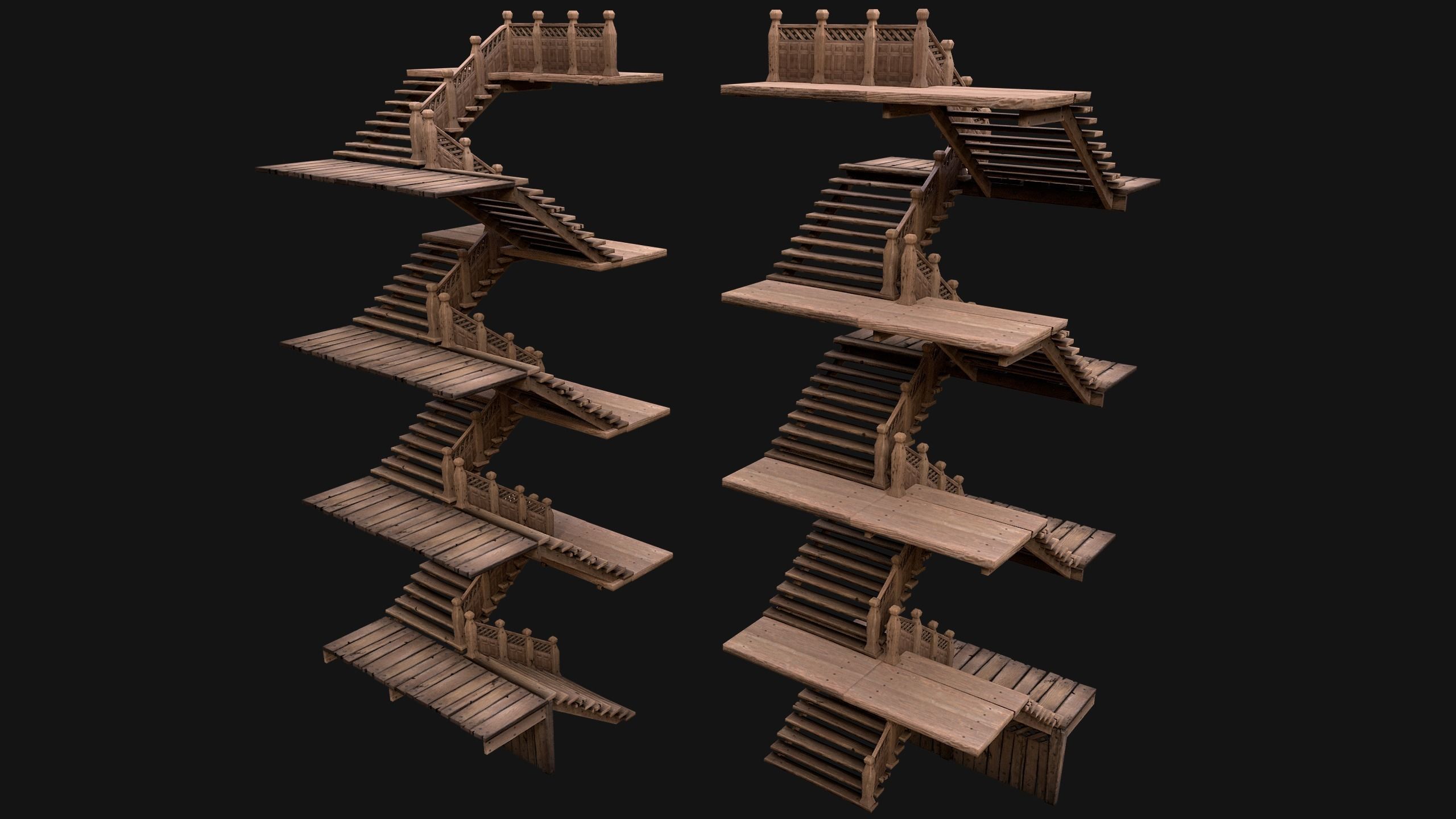 Staircase Flights of stairs Medieval Pack Low-poly 3D model_11
