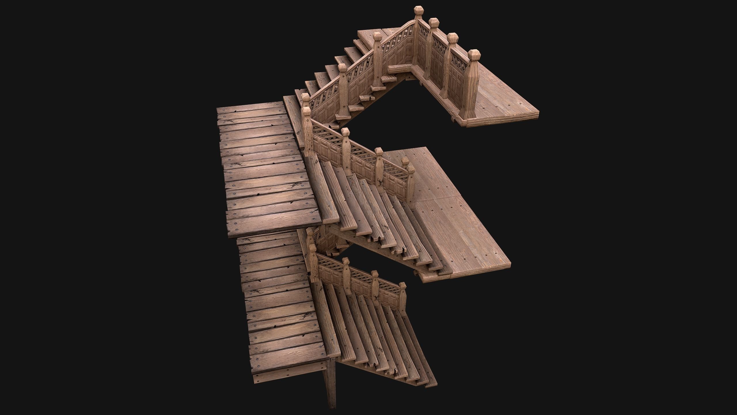 Staircase Flights of stairs Medieval Pack Low-poly 3D model_6