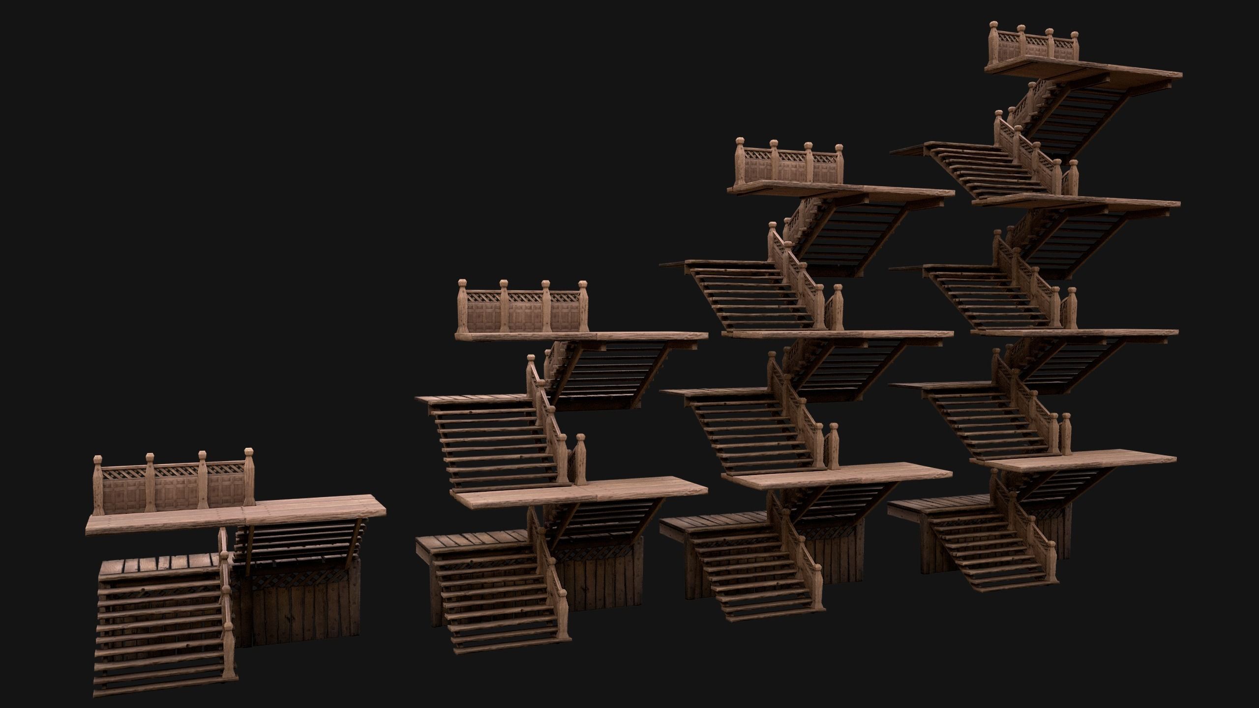 Staircase Flights of stairs Medieval Pack Low-poly 3D model_19