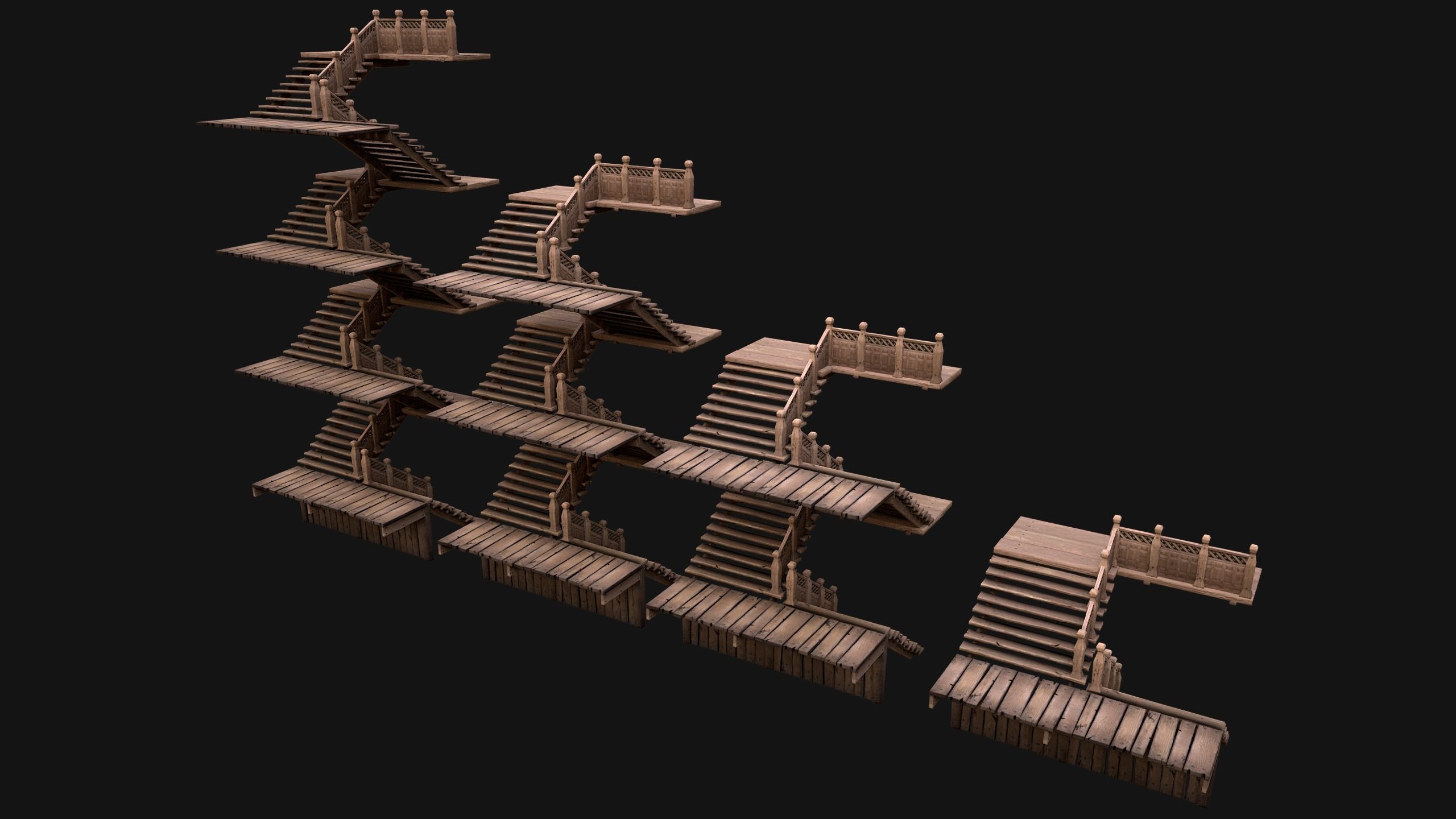 Staircase Flights of stairs Medieval Pack Low-poly 3D model_18