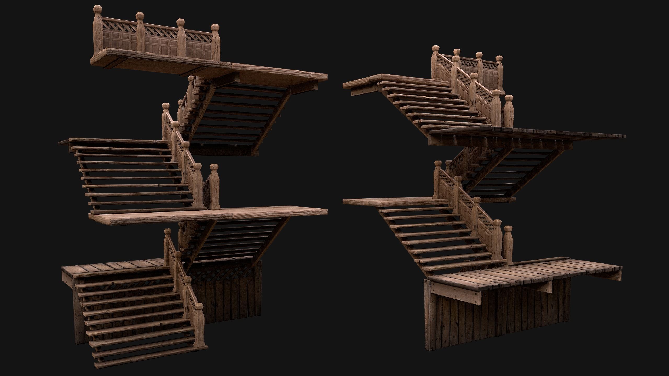 Staircase Flights of stairs Medieval Pack Low-poly 3D model_5