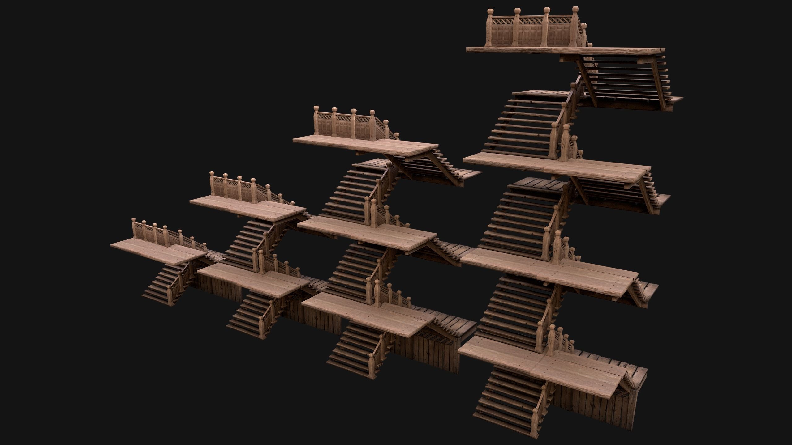Staircase Flights of stairs Medieval Pack Low-poly 3D model_20