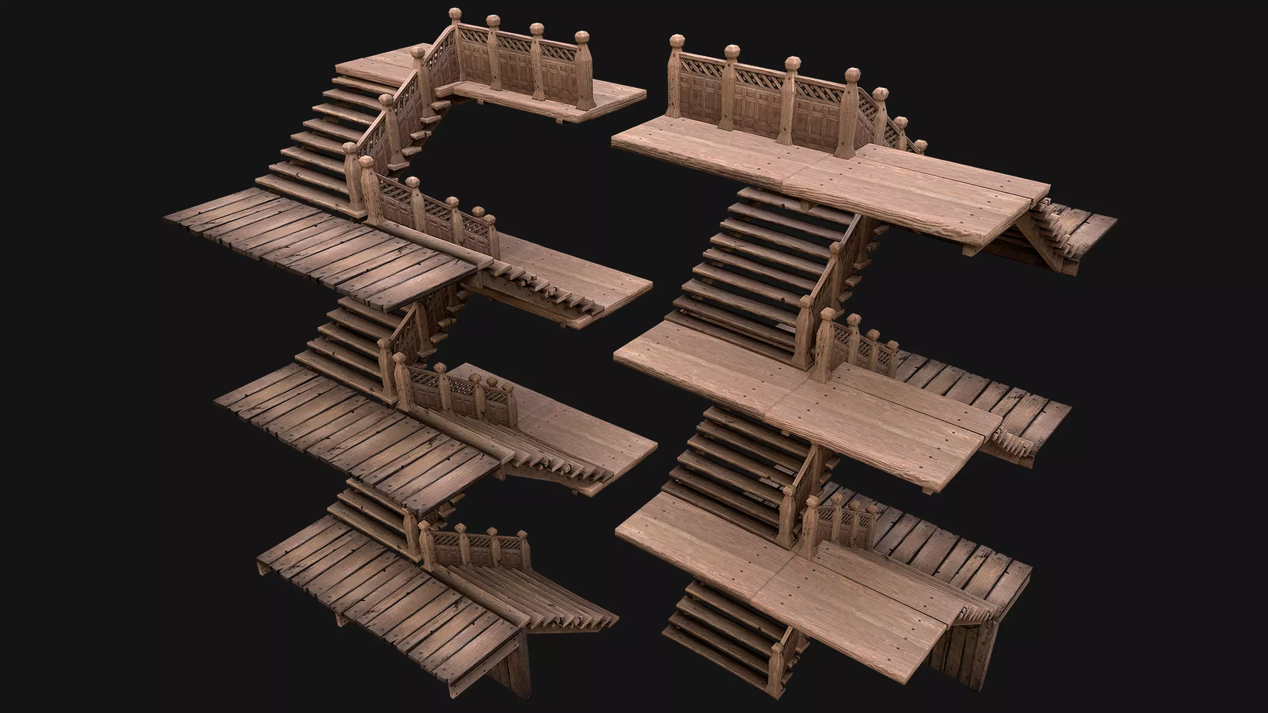 Staircase Flights of stairs Medieval Pack Low-poly 3D model_0